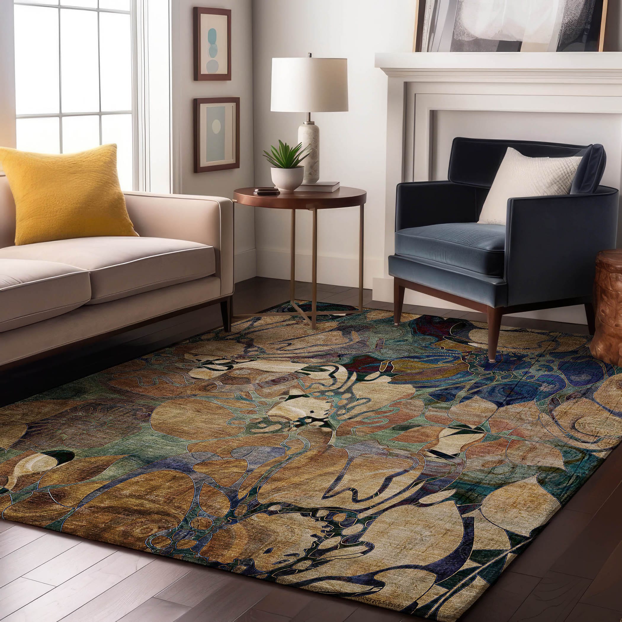 Addison Rugs AMF572BG8RO Mayfield AMF572BG 8 x 8 (ft) Loomed Polyester Beige Round Indoor Geometric Machine washable Area rug
