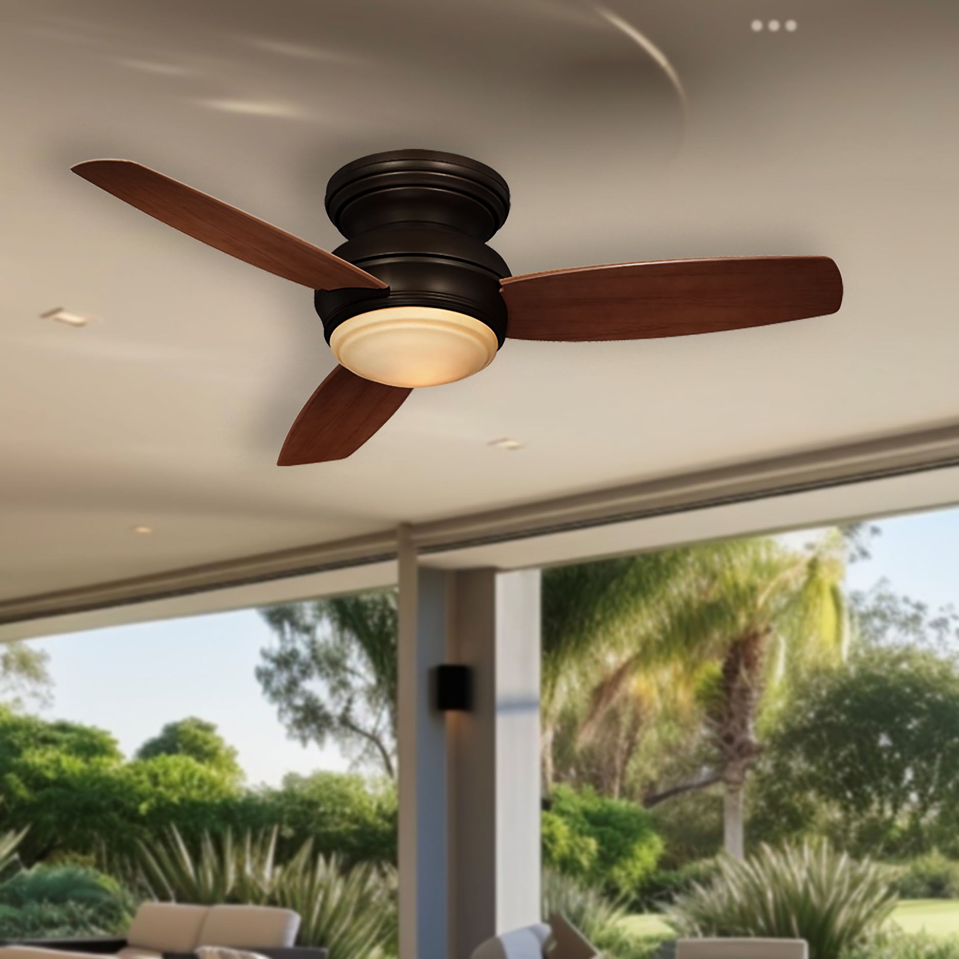 Minka Aire F593L-ORB 44-in Integrated LED Outdoor Flush Mount Oil Rubbed Bronze with Medium Maple Blades Ceiling Fan With Light ( 3 -Blade )