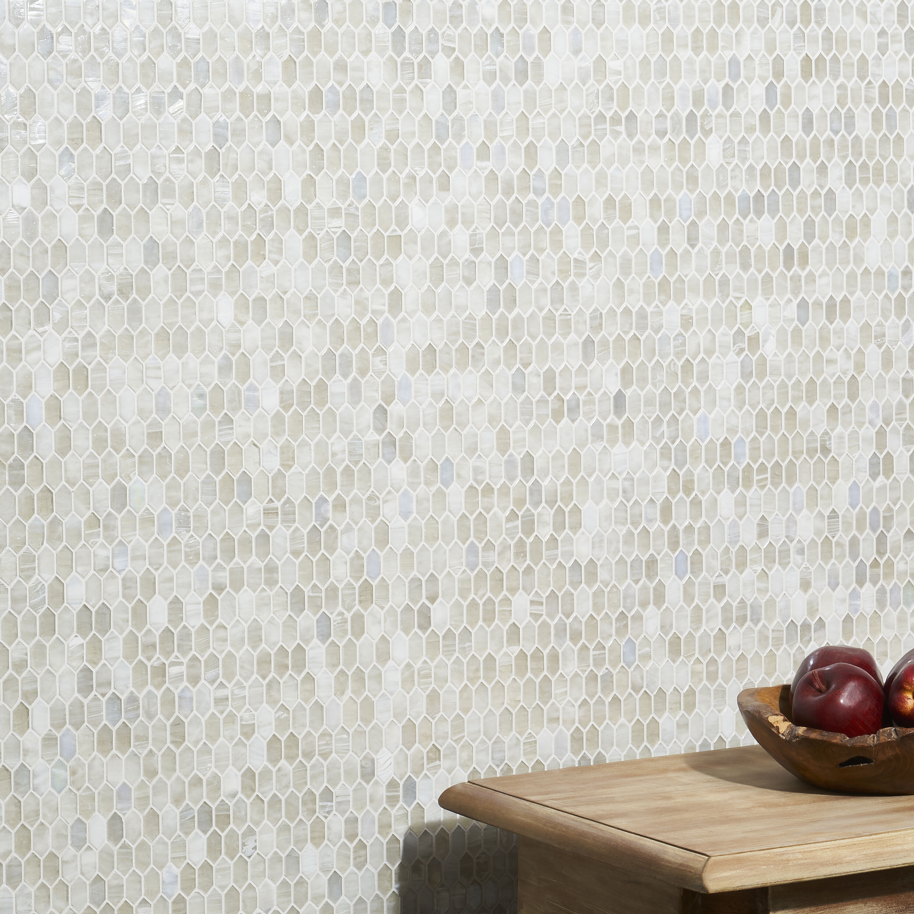 Flicker White Polished Glass Hexagonal Mosaic Wall Tile
