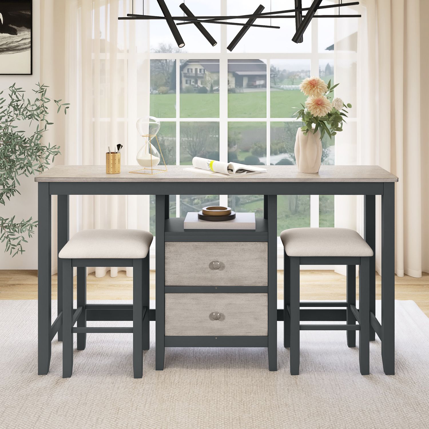 JASMODER SH000232AAN Gray Contemporary/Modern Dining Room Set with Rectangular Table (Seats 2)