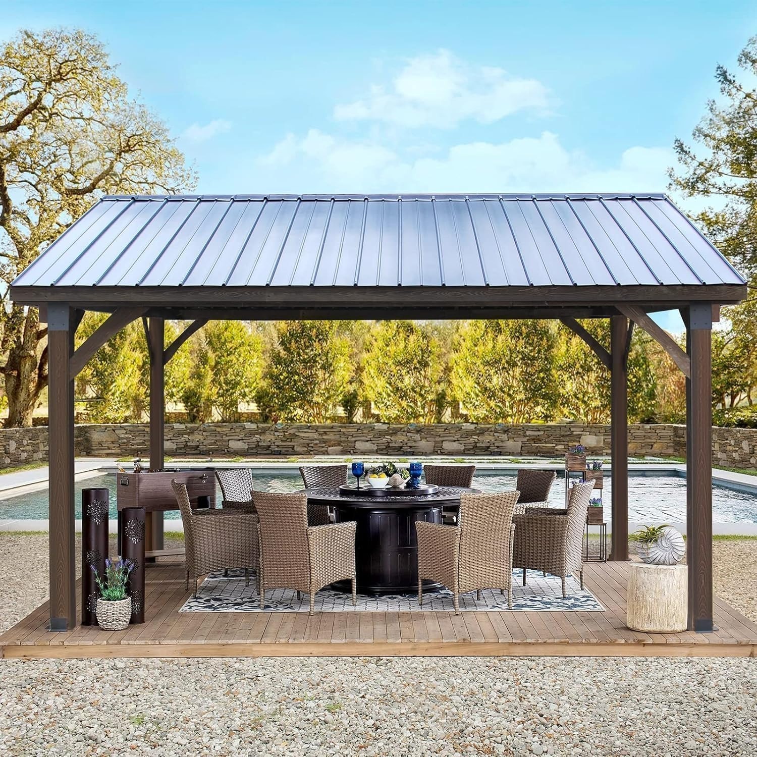 AECOJOY 16164CO-LS01 15-ft x 11-ft Black Rectangle Gazebo with Hardtop Aluminum Roof