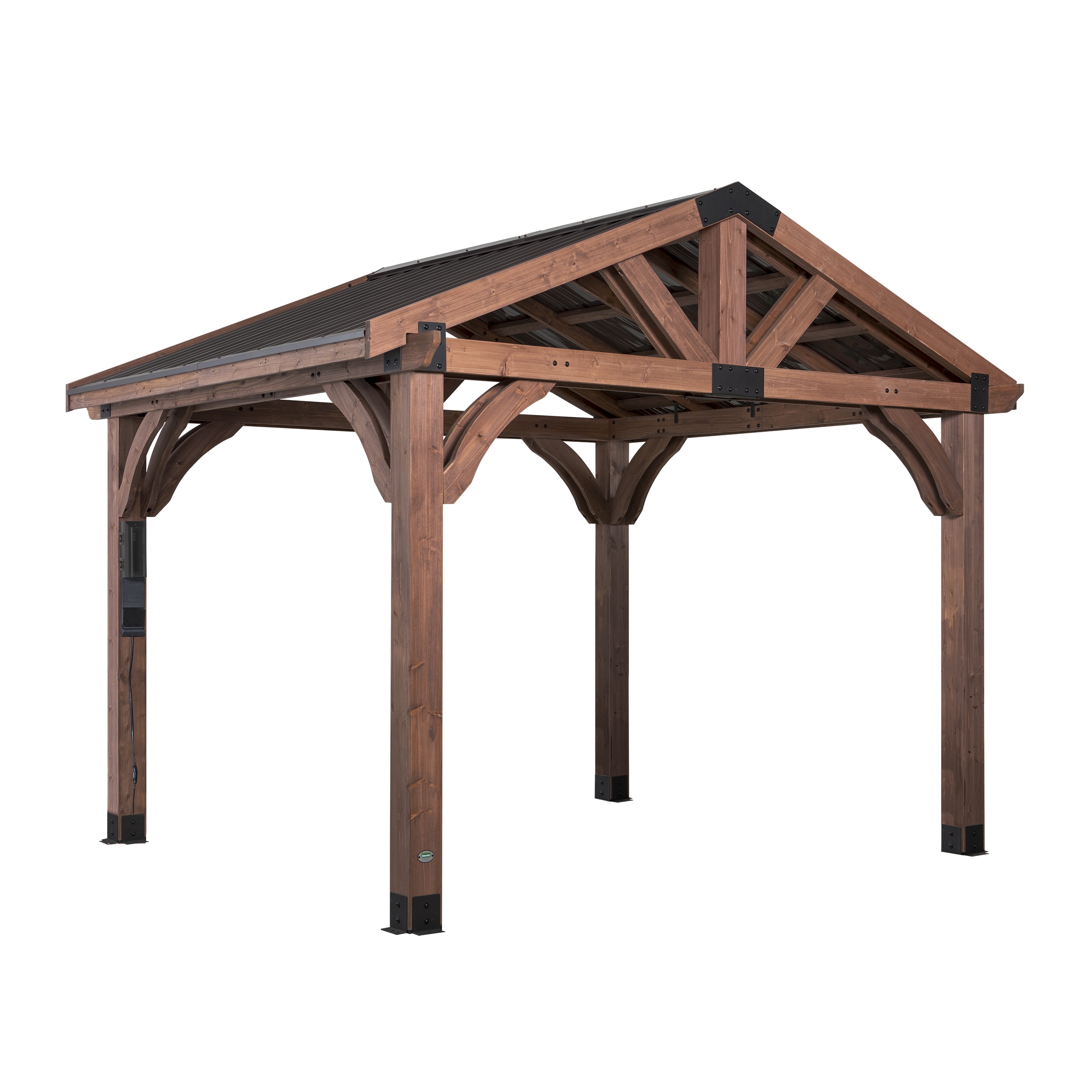 12-ft x 10-ft Arlington Rectangle Brown Wood Steel Roof Semi-permanent Gazebo | - Backyard Discovery 2001510COM