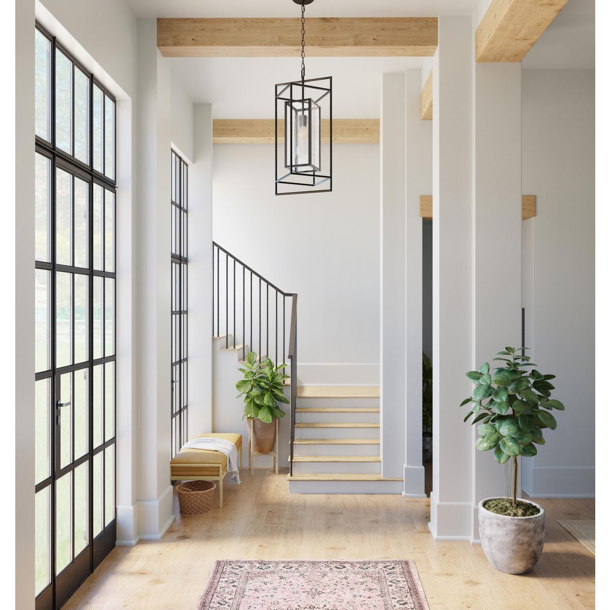 Matte Black Seeded Glass Outdoor Hanging Pendant Light