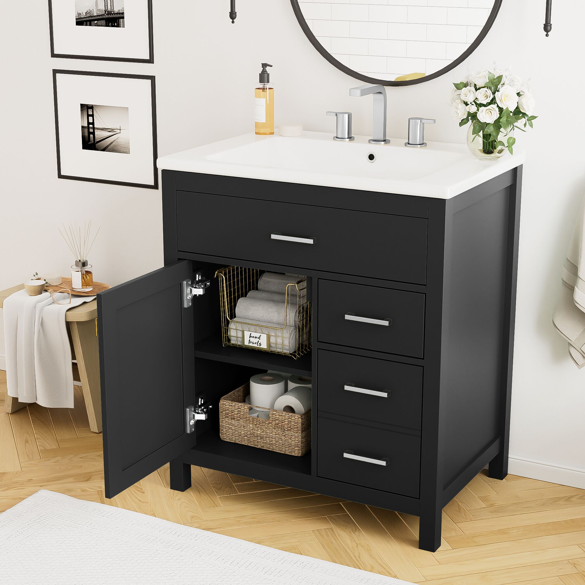 ZAKLOOP XU1019123827 4 -Drawers Black Wood Storage Storage drawer 33.6-Inches H x 30-Inches W x 33.6-Inches D