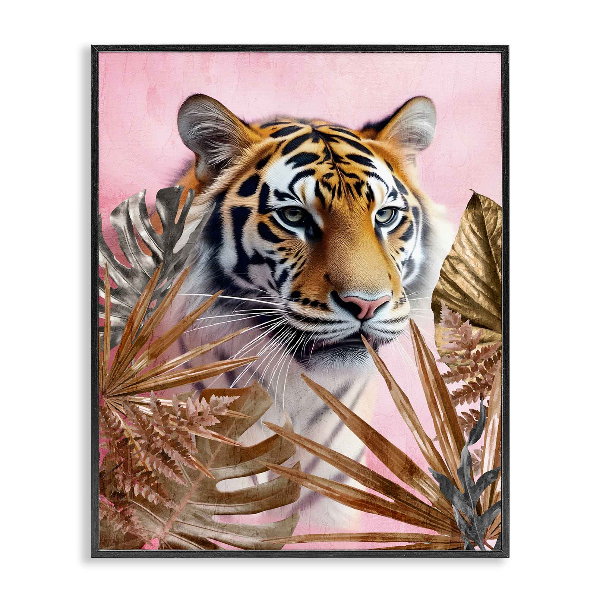Stupell Industries BS-077-FR-11X14 Exotic Tiger with Gold Leaves Black Framed Giclee Art By Kim Allen 11 x 14
