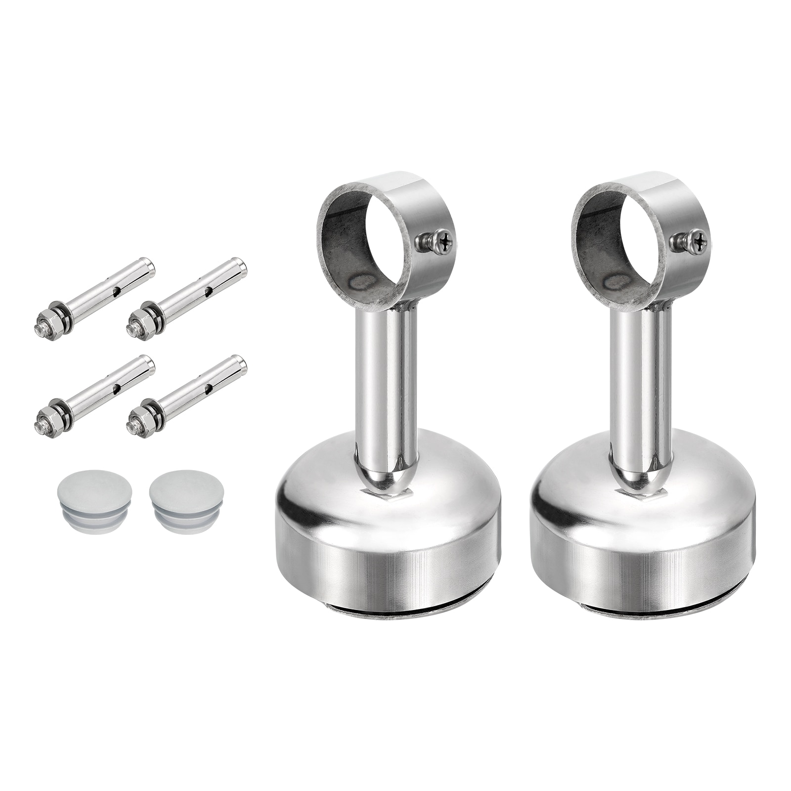 Unique Bargains 4 Set Ceiling Mount Curtain Rod Bracket Fit 32mm/1.26inch Pipe Length 100mm/3.94inch Stainless Steel Curtain Rod Hooks Hangers for Walls Wardrobe Pipe Curtain Pipe Silver