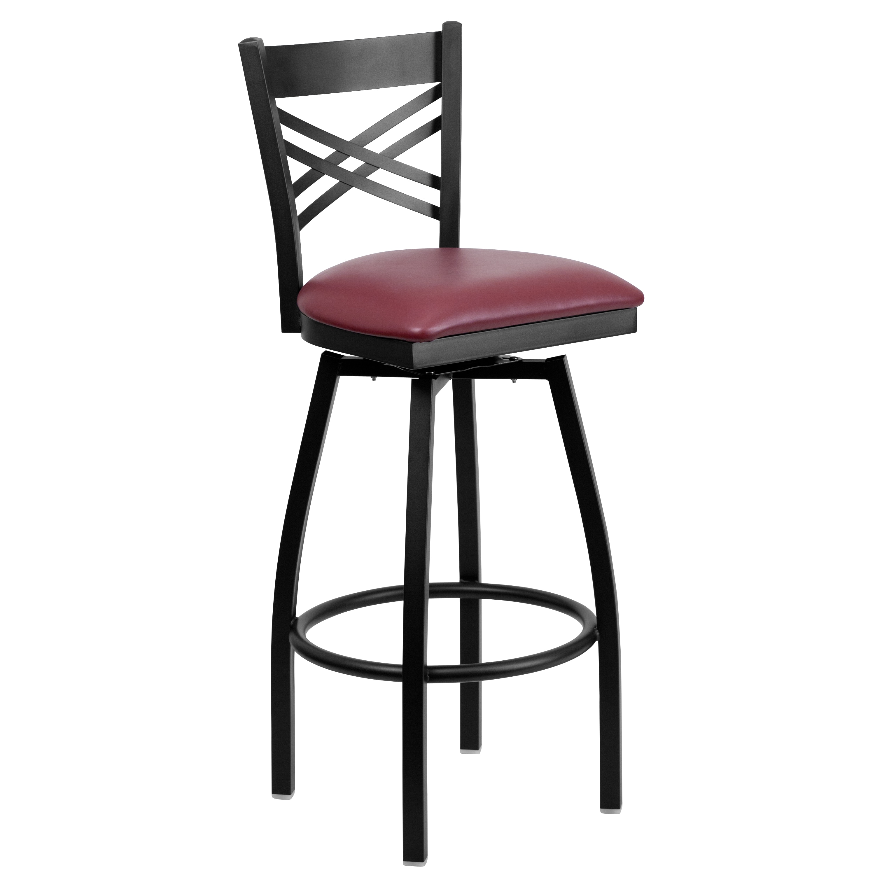 Flash Furniture 847254056205 Burgundy Vinyl Seat/Black Metal Frame 32.0-in H Bar height Square seat Upholstered Swivel Metal Bar Stool and Back