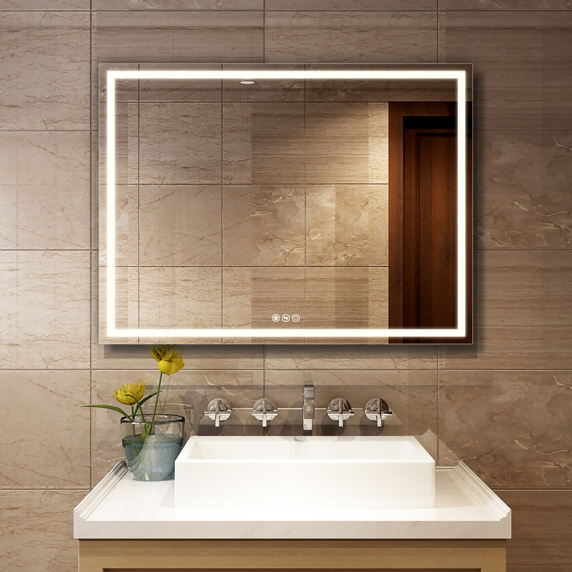 Clihome Silver LED bathroom mirror 48-in x 36-in Dimmable Lighted ...