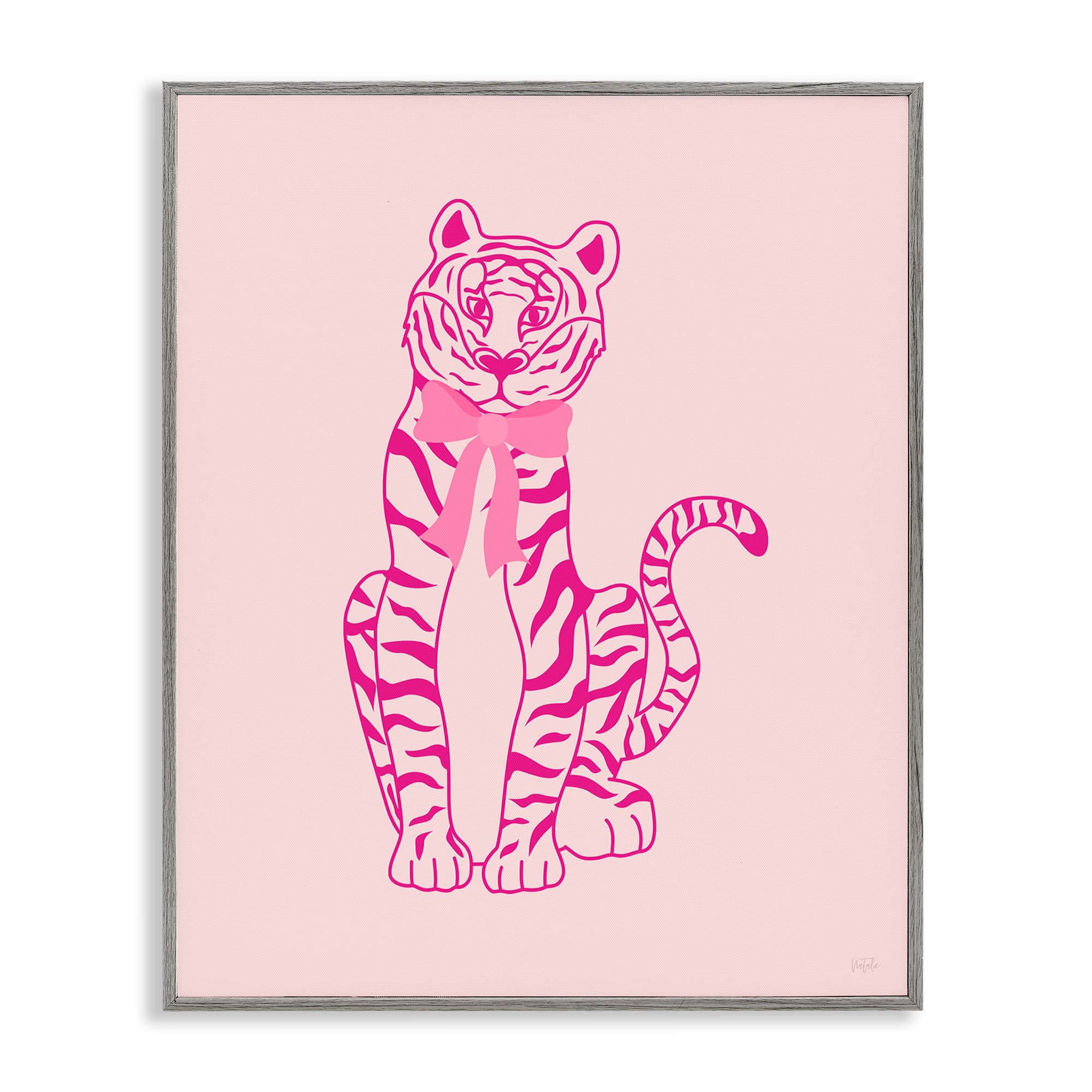 Stupell Industries BS-196-GFF-11X14 Mod Chic Tiger with Bow Gray Framed Giclee Art By Natalie Carpentieri 11 x 14