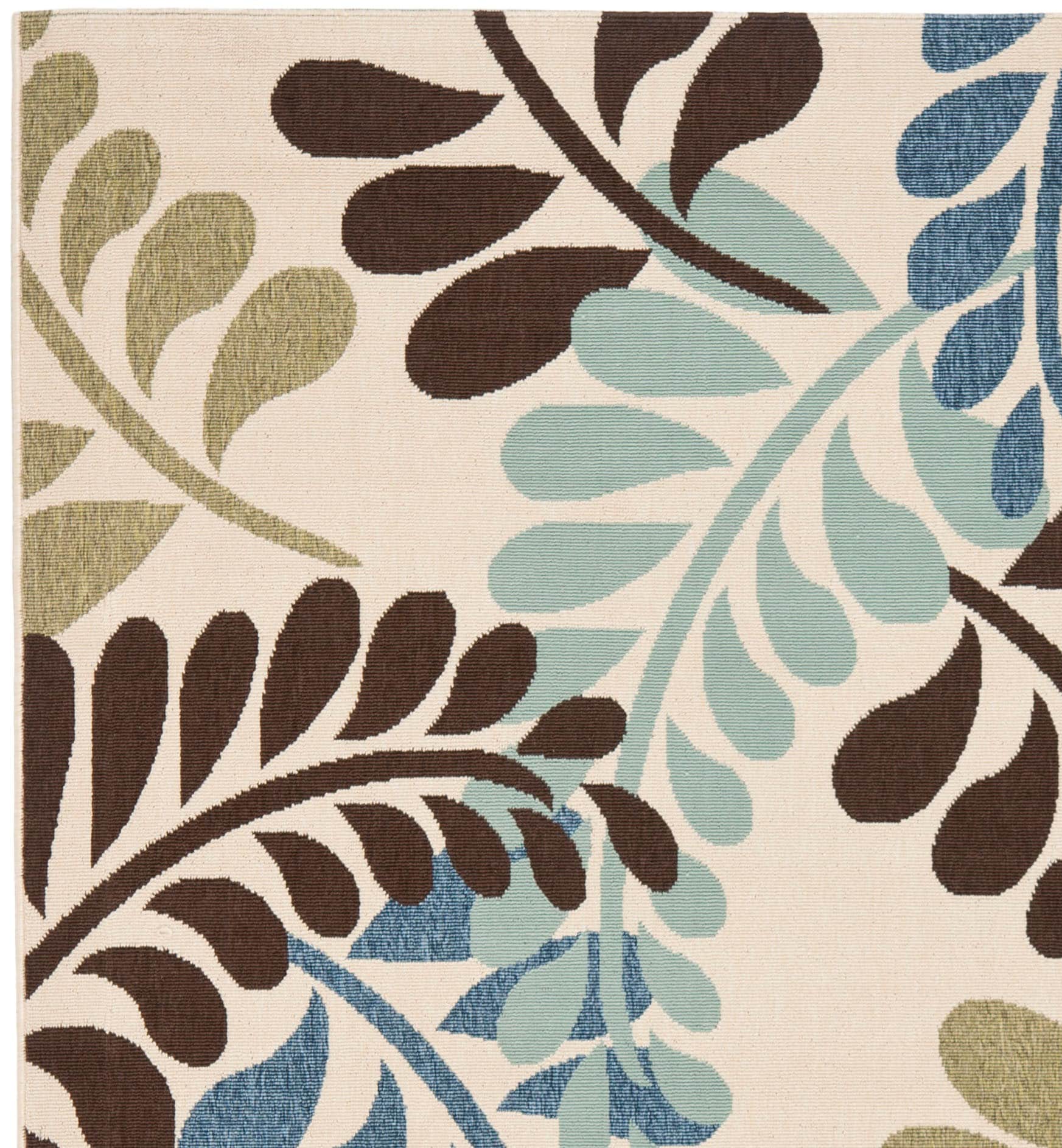 Veranda Cream and Aqua Floral Indoor/Outdoor Runner Rug