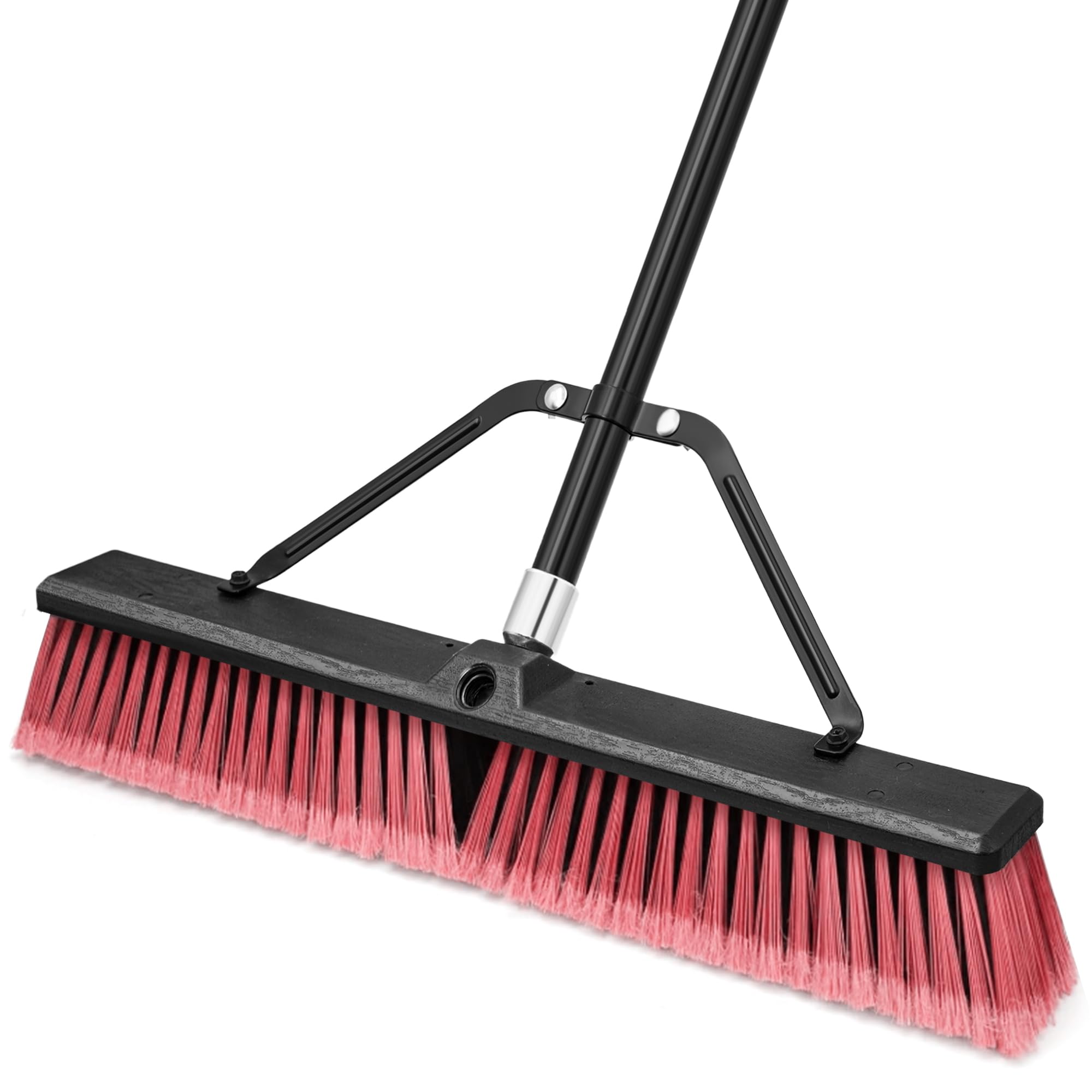 UUDULY  24 Inch Push Broom Outdoor Heavy Duty Stiff Bristle Brush with 63 Inch Long Handle for Garage Shop Garden Yard Patio Deck Street Warehouse