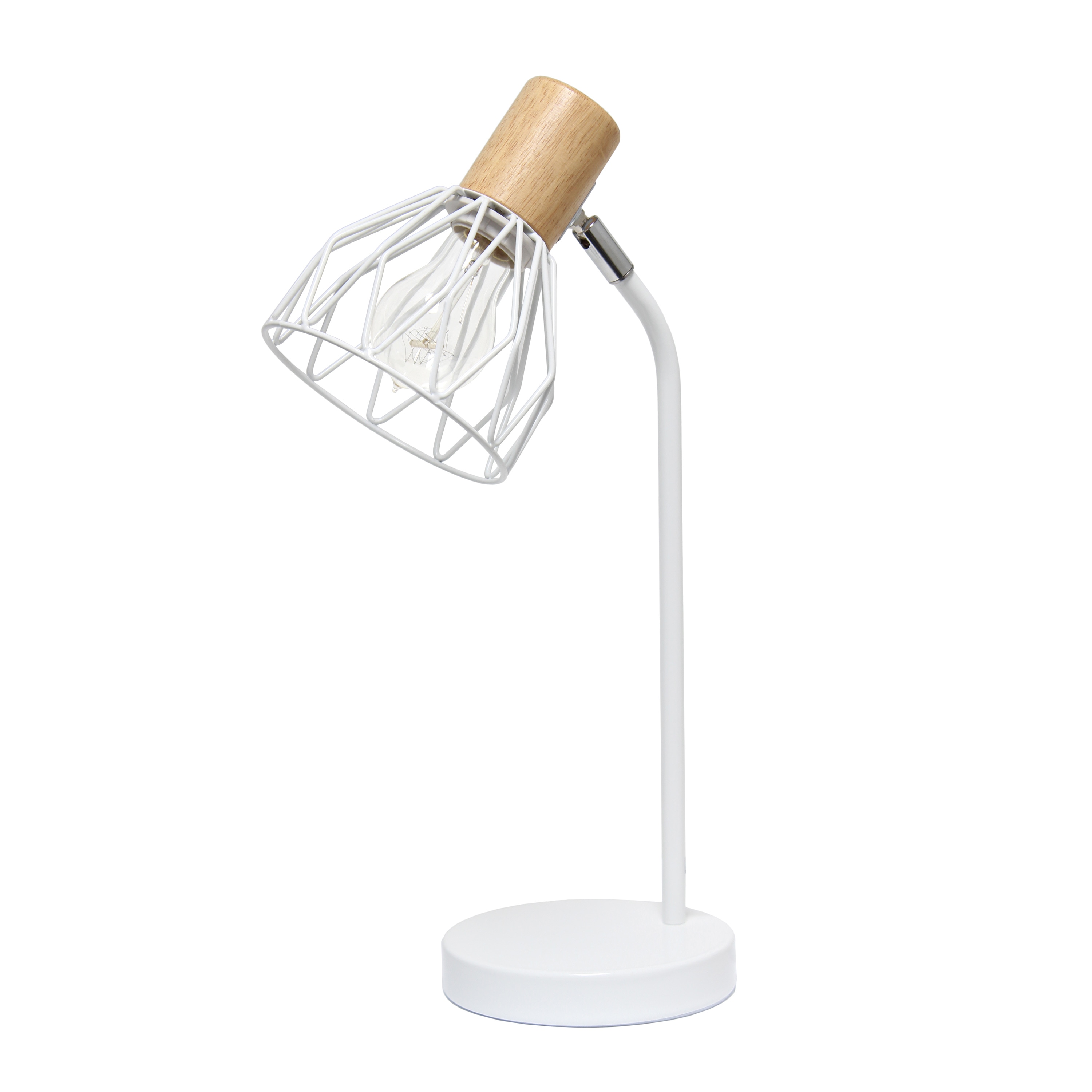 Simple Designs LD2022-WHT Farmhouse Fusion 18.19-in White Standard Desk Lamp with Metal Shade