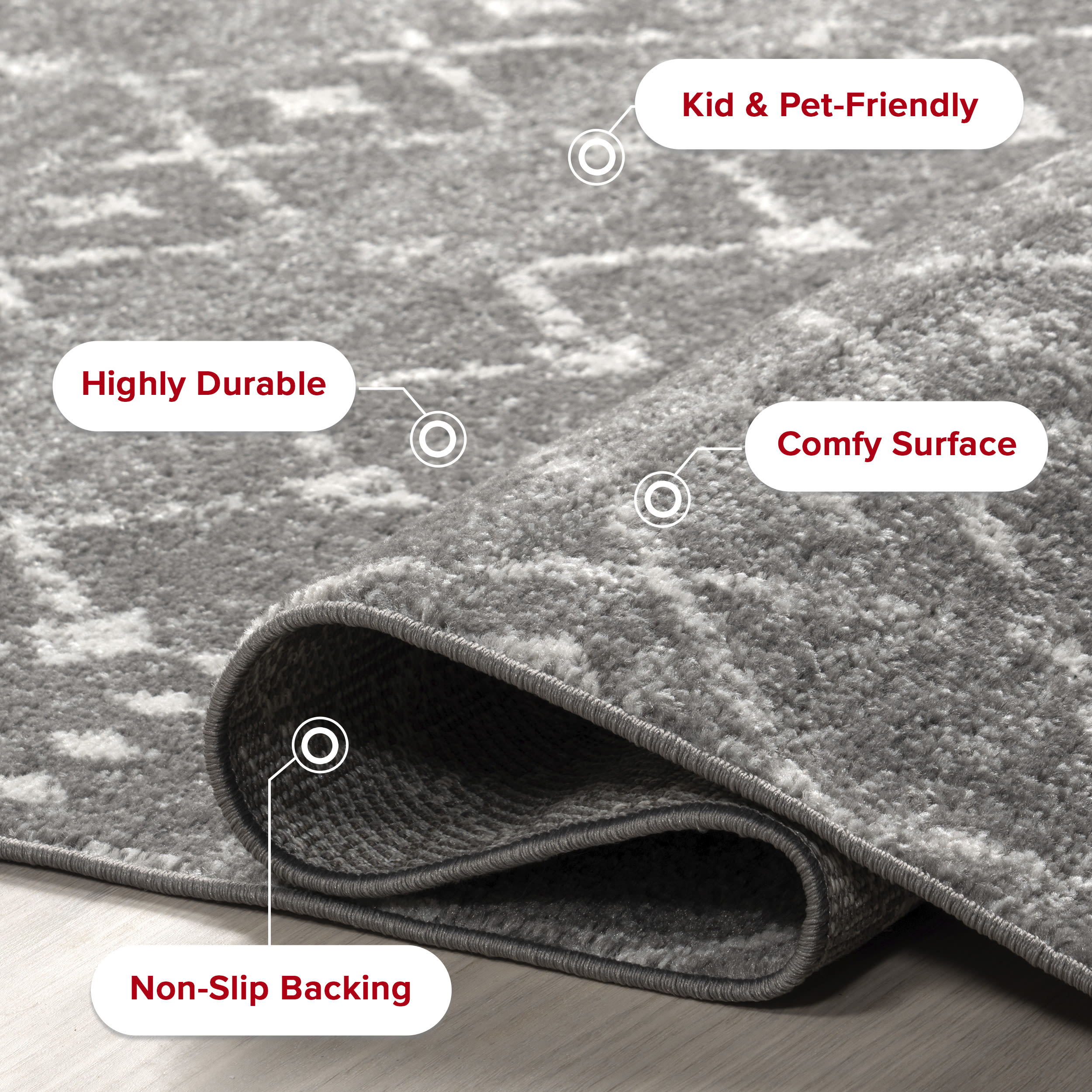 Dark Gray Moroccan Trellis Reversible Area Rug, 8' x 11'