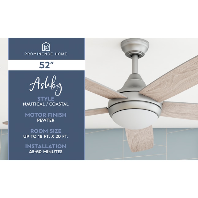 Prominence Home Ashby 52 In Pewter Led Indoor Downrod Or Flush Mount Ceiling Fan With Light Remote 5 Blade The Fans Department At Com - Home Decorators Collection Ceiling Fan Downrod
