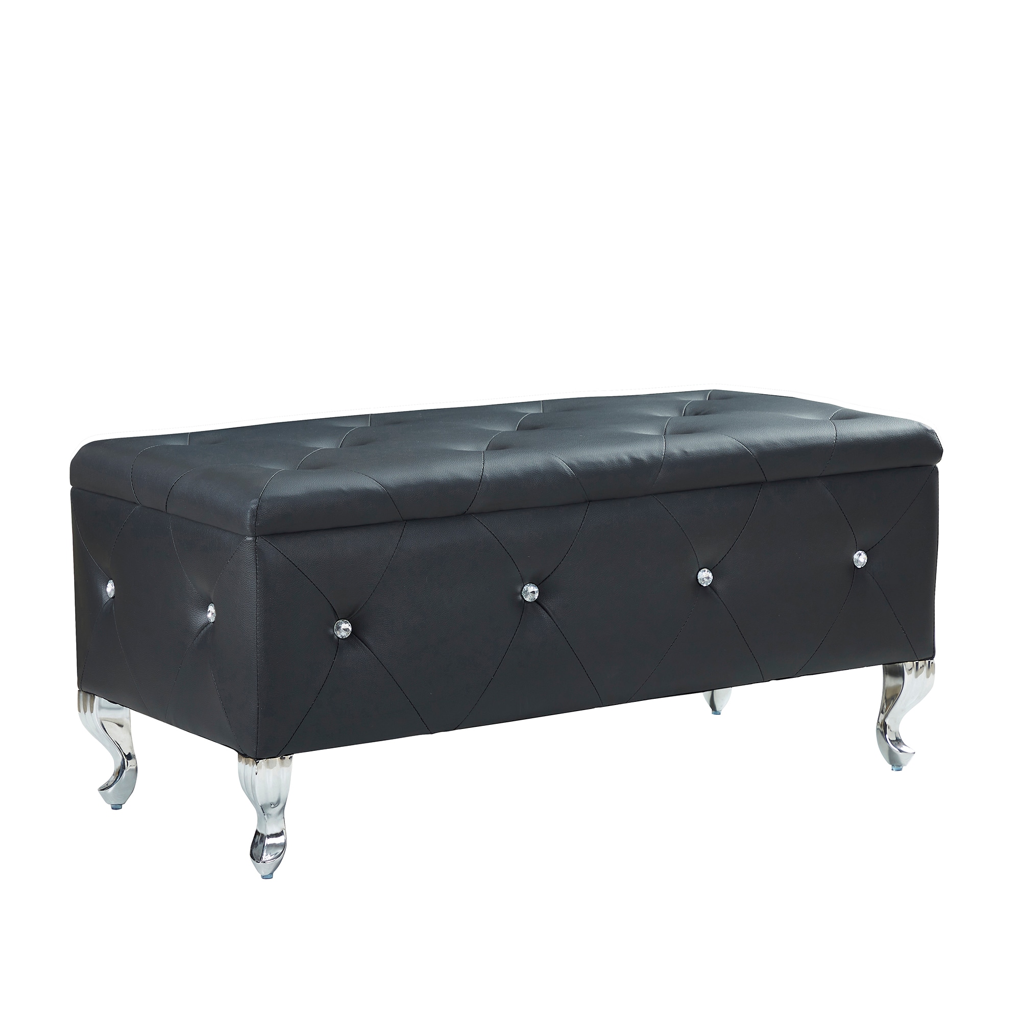 SINOFURN SYA330183DB Modern Black Accent Bench with Storage 38-in x 18-in x 17.5-in