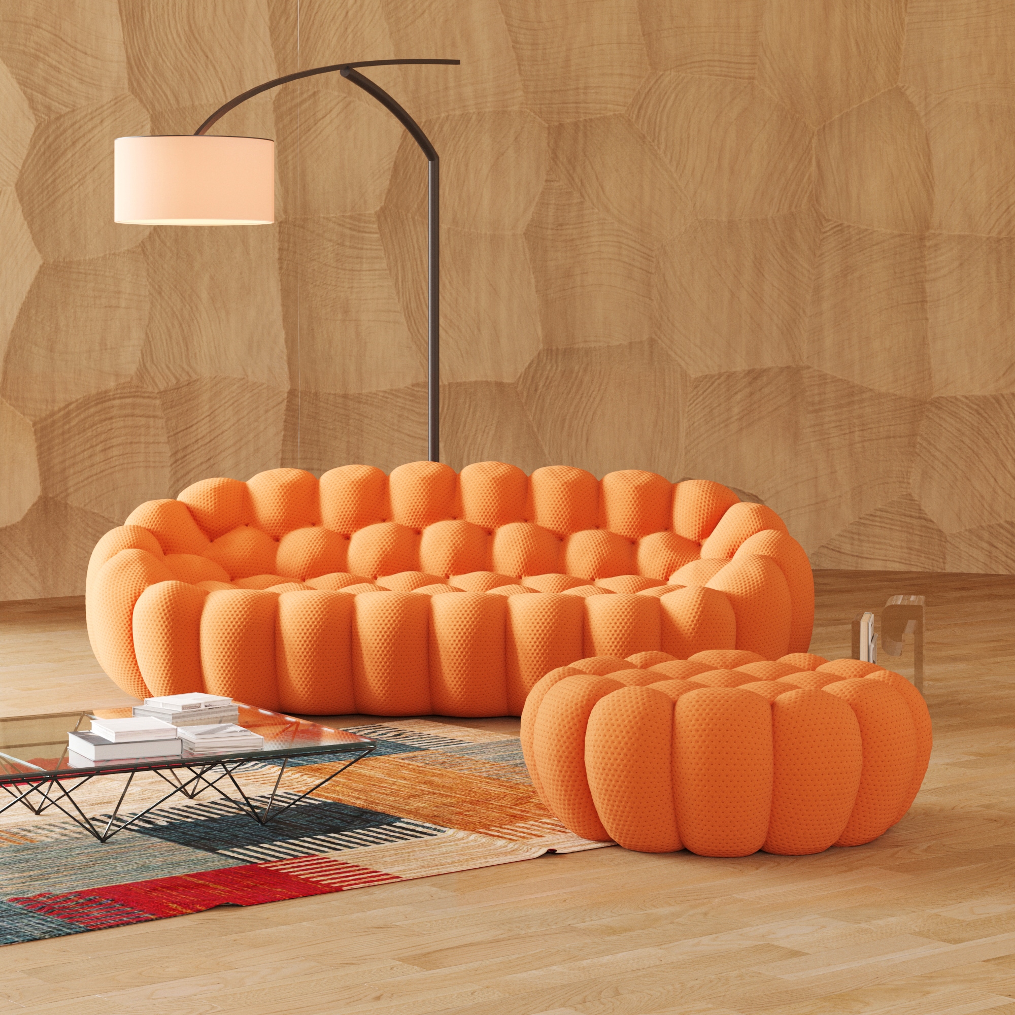 BuotiqHom DH-SF34-133OR Casual 2 -Piece Polyester/Polyester blend Orange Living Room Set