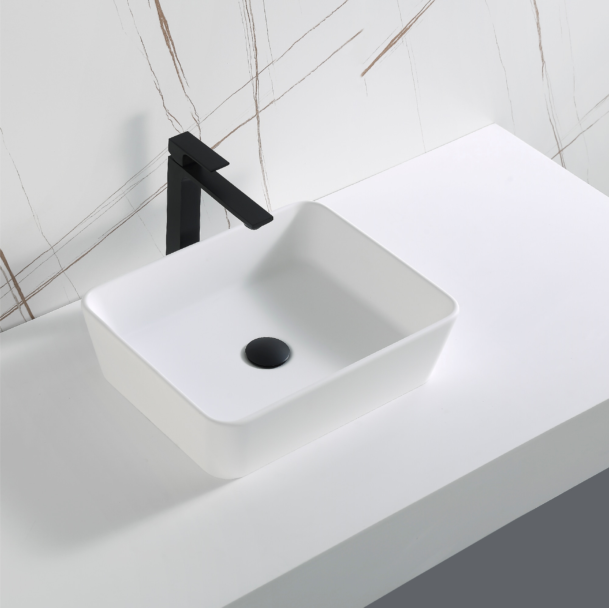 Matte White Acrylic Rectangular Above-Counter Vessel Sink