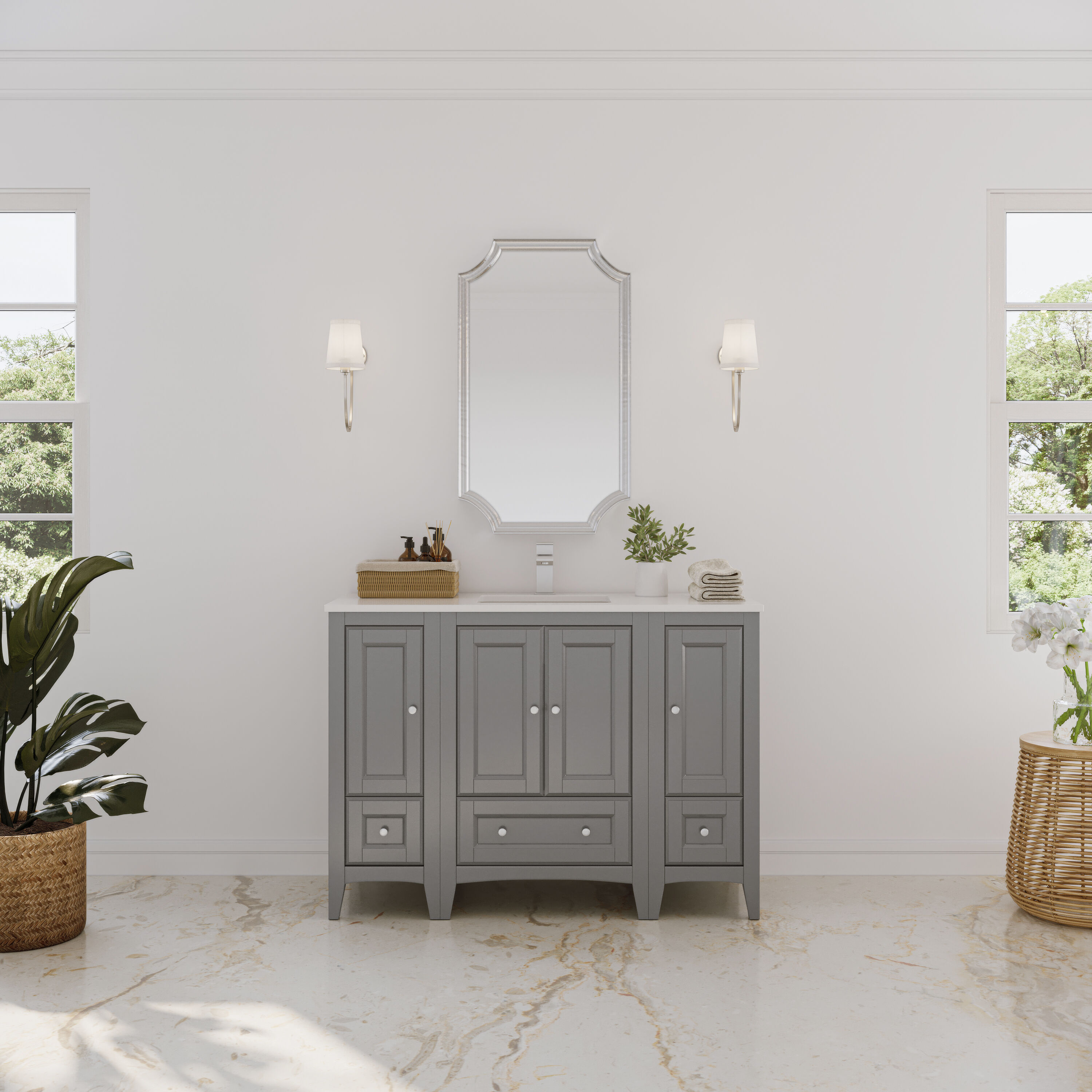 Fresca FCB20-122412GR-CWH-U Oxford 48-in Gray Undermount Single sink Bathroom Vanity with White Quartz Top