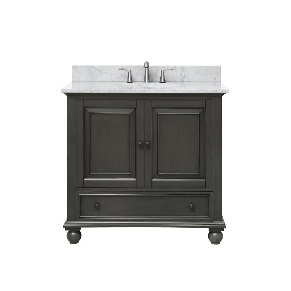 Avanity THOMPSON-VS36-CL-C Thompson 37-in Charcoal Glaze Undermount Single Sink Bathroom Vanity with Carrera White Natural Marble Top