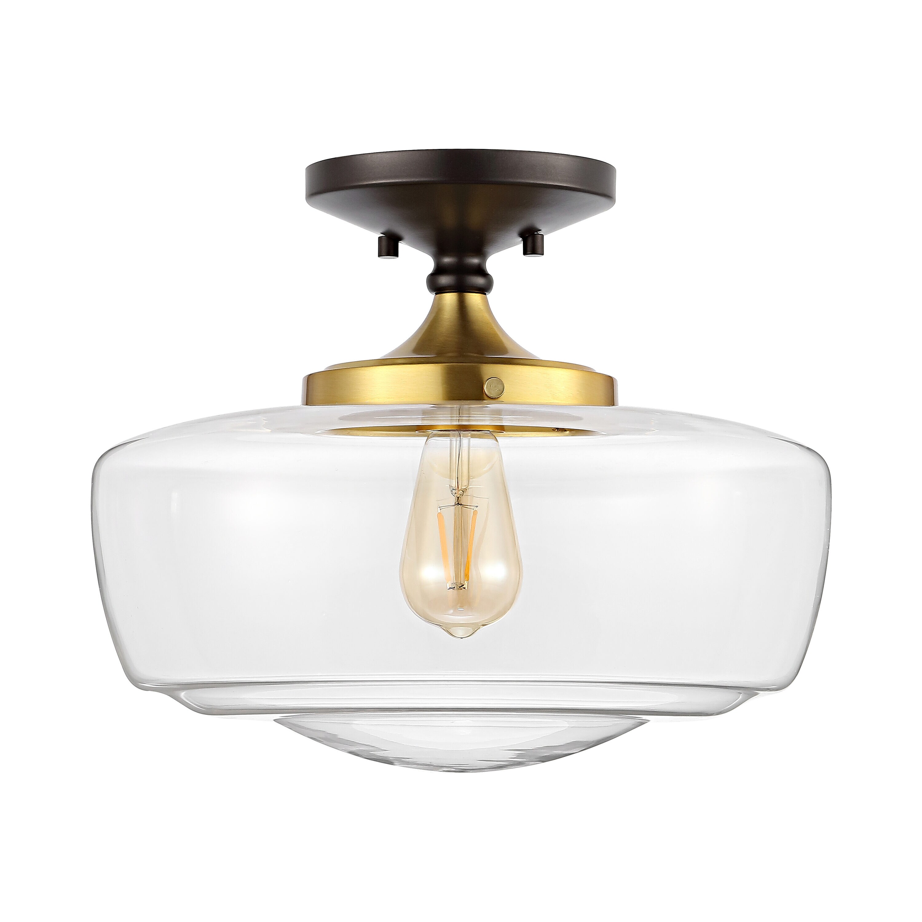 Marfa 14" Clear Glass and Brass Gold Farmhouse LED Flush Mount