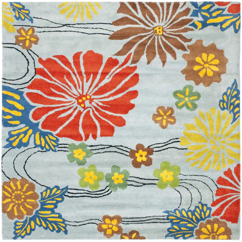 Safavieh SOH738B-8SQ Soho Ois 8 x 8 (ft) Tufted Wool Blue/Multi Square Indoor Floral/Botanical Farmhouse/Cottage Area rug