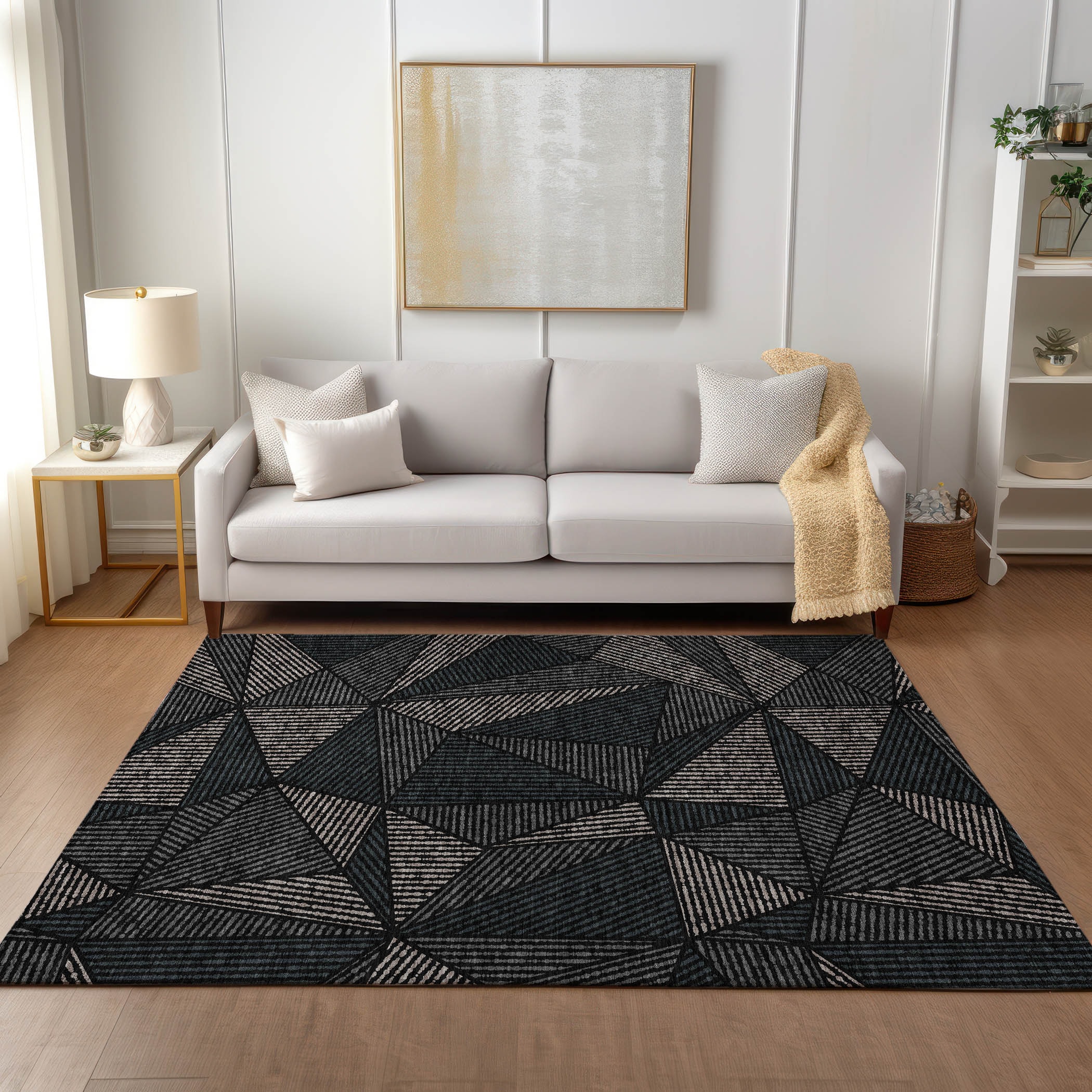Addison Rugs ACN618BK8X10 Chantille ACN618BK 8 x 10 (ft) Polyester Black Rectangular Indoor/Outdoor Abstract Machine washable Area rug