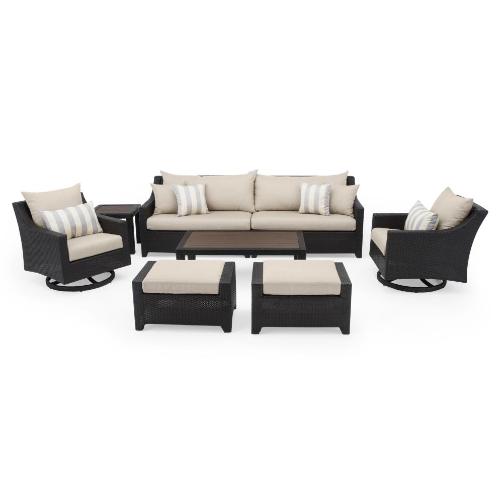 RST Brands OP-PESS7MT-SLT-K Deco 8-Piece Wicker Patio Conversation Set with Gray Sunbrella Cushions