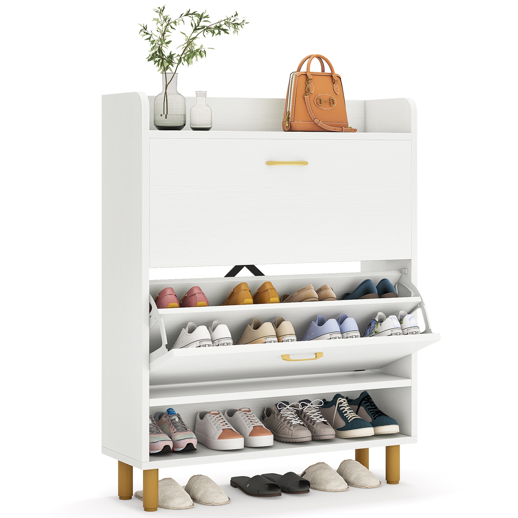 Tribesigns White MDF Shoe Cabinet with 3 Tiers and Adjustable Shelves - 24 Pair Shoe Storage Organizer for Entryway, Bedroom, Hallway | HOGA-JW0310