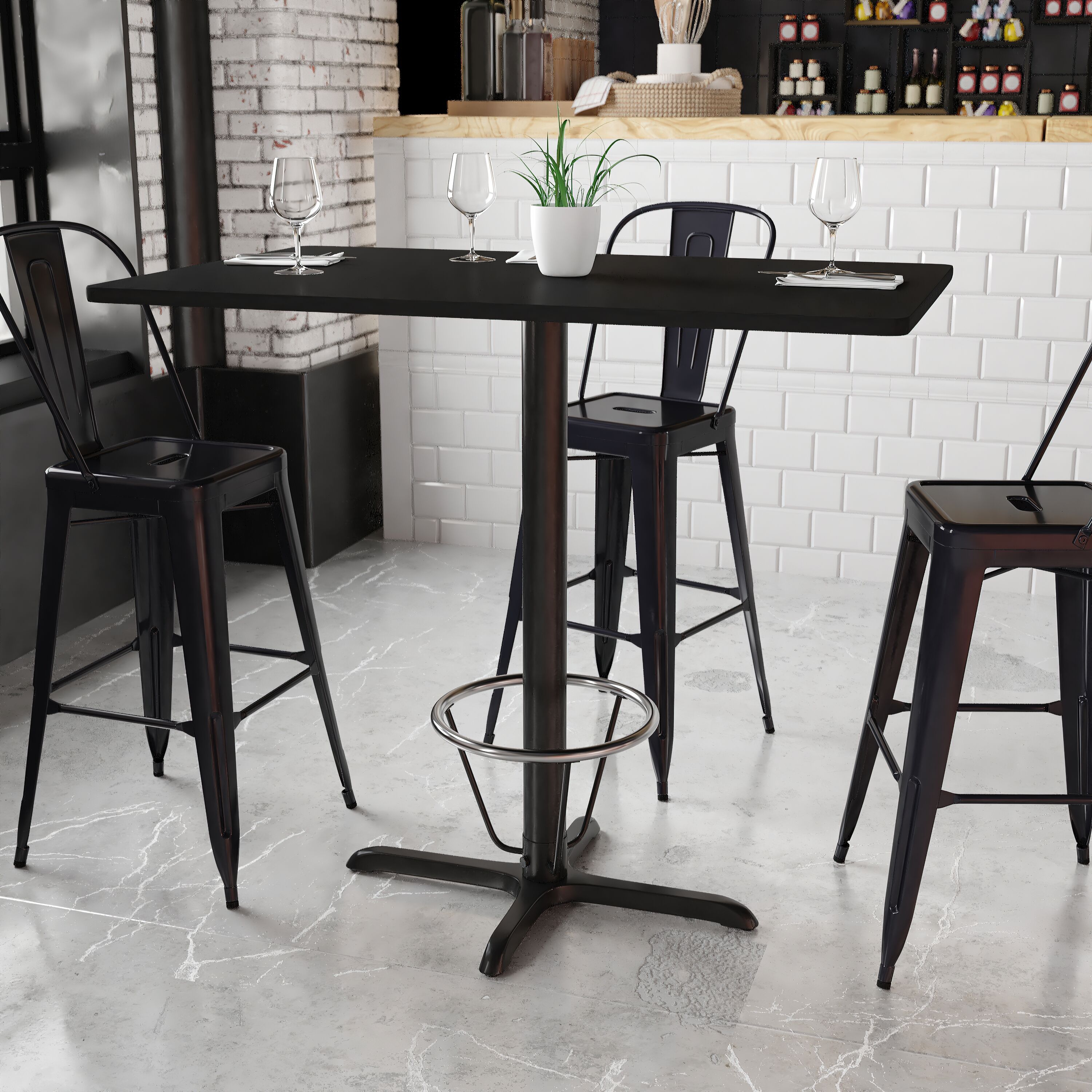 Flash Furniture 889142217756 Black Contemporary/Modern Bar Table, Wood veneer with Black Metal 48-Inches L x 43.13-Inches H