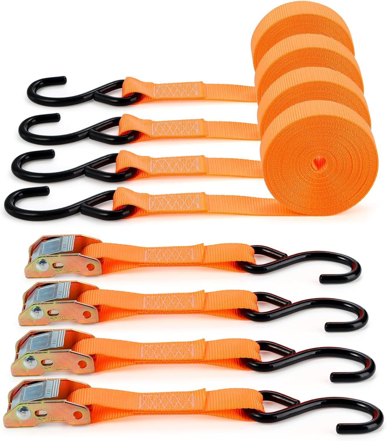 AKSCYZM  4 Pack Tie Down Cam Straps 1 inch by 20 foot Polyester Cambuckle Straps with Steel S Hooks for Securing Cargo on Trucks ATVs and