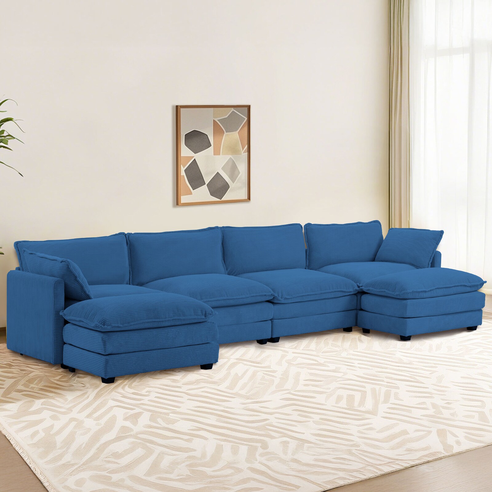 VOUA SAF-DXR3-NV 148-in Casual Navy Microfiber 6+ -seater Sectional