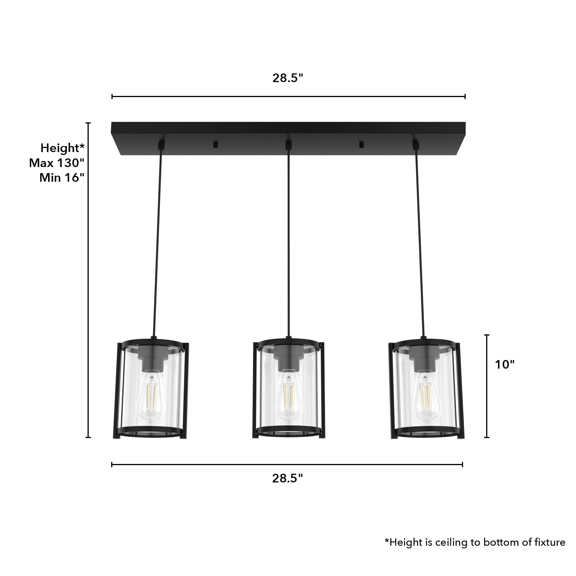 Matte Black Glass 3-Light Linear Cluster Pendant