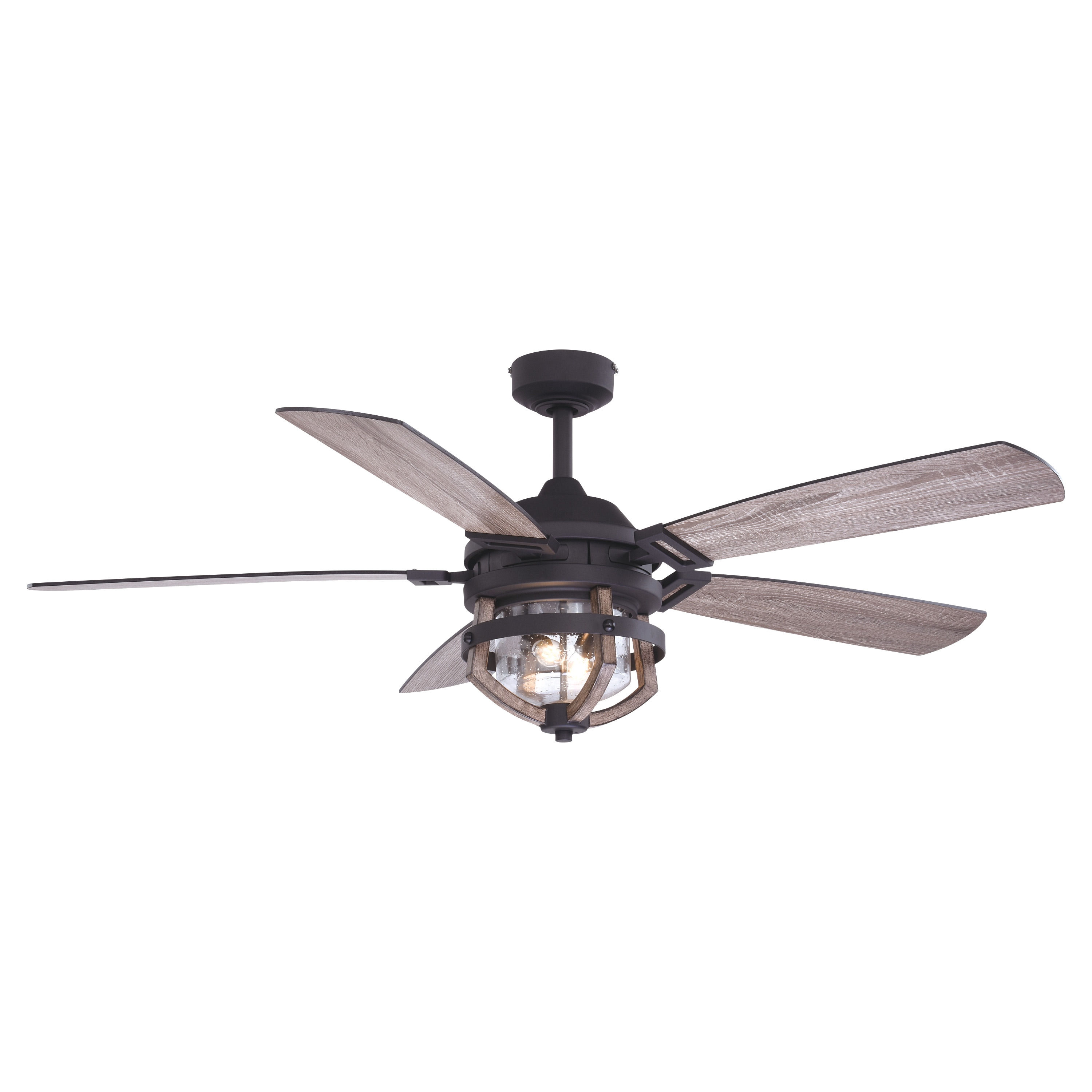 Satin Natural White Outdoor/Indoor Ceiling Fan With Light Oak Or Dark Oak Blades 