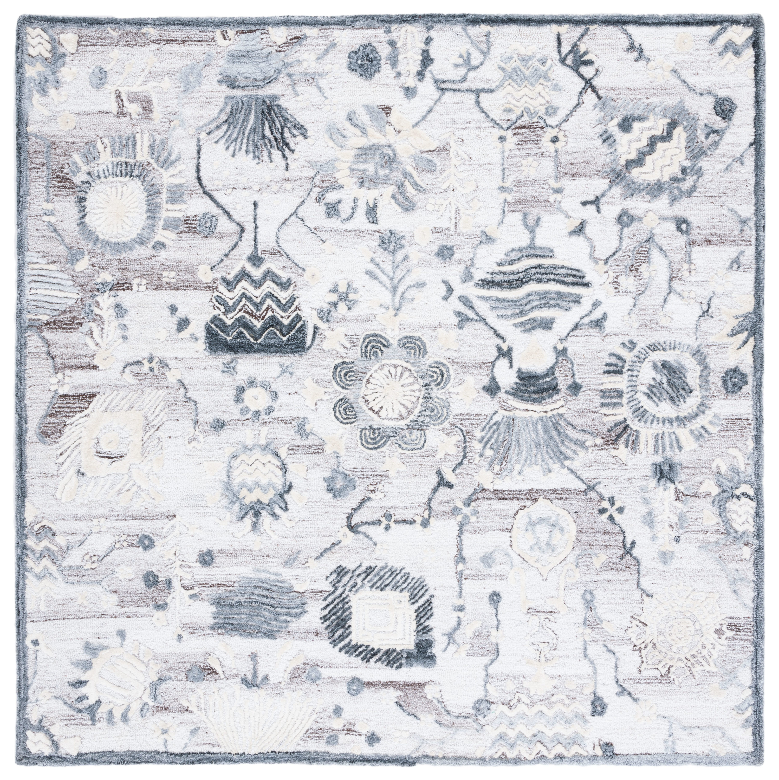 Safavieh GLM569E-6SQ Glamour Denyse 6 x 6 (ft) Tufted Synthetic Light Brown/Gray Square Indoor Floral/Botanical Bohemian/Eclectic Area rug