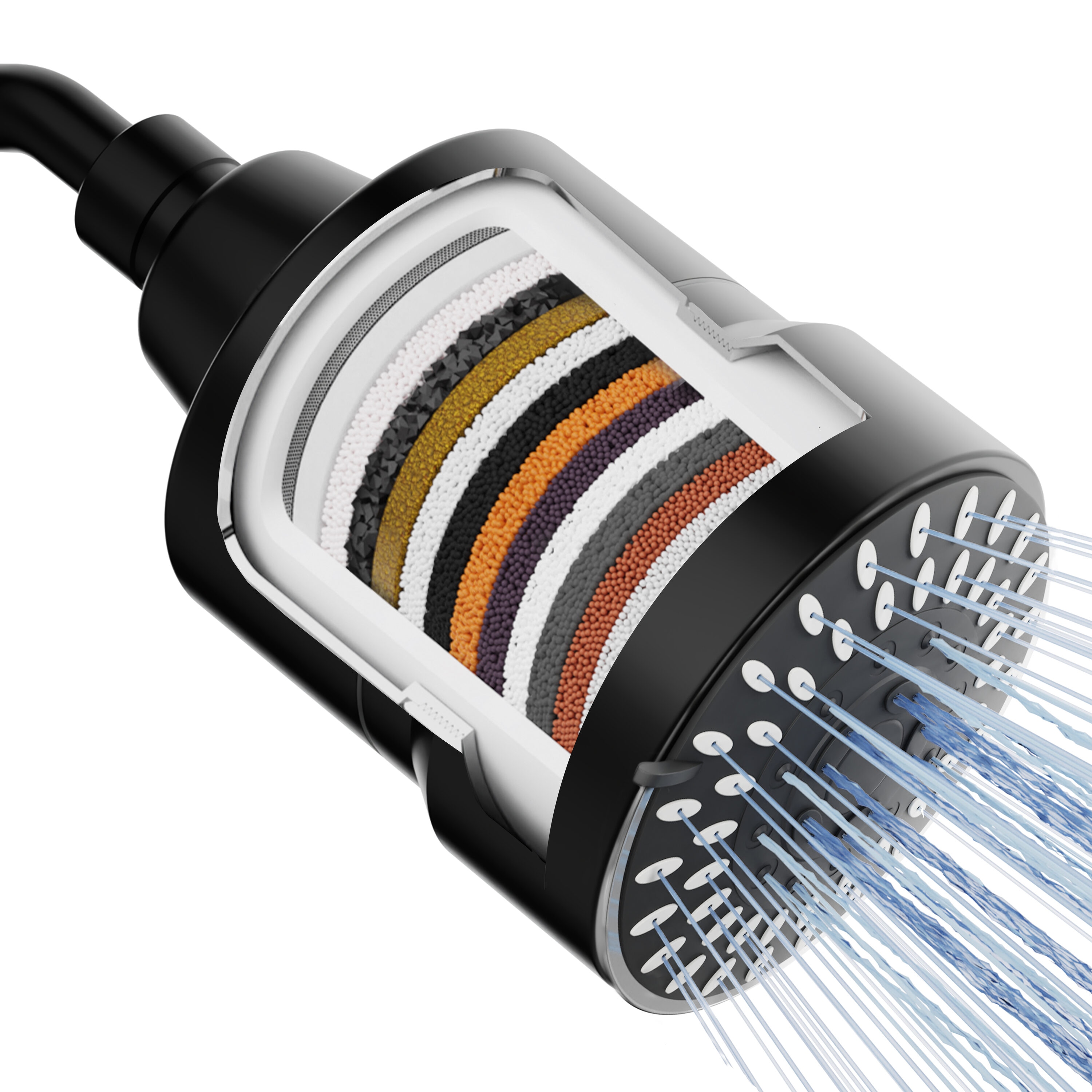 Mist 5 -Spray Matte Black 4-in Round Rain Filtered High Pressure Shower Head 2.5 GPM