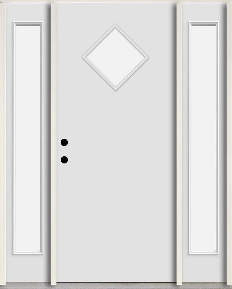 RELIABILT LO1066946 Spotlights 60-in x 80-in x 4-5/8-in Fiberglass 1/4 lite Right-hand inswing Arctic White Paint Painted Prehung Front Door with Sidelights Insulating core