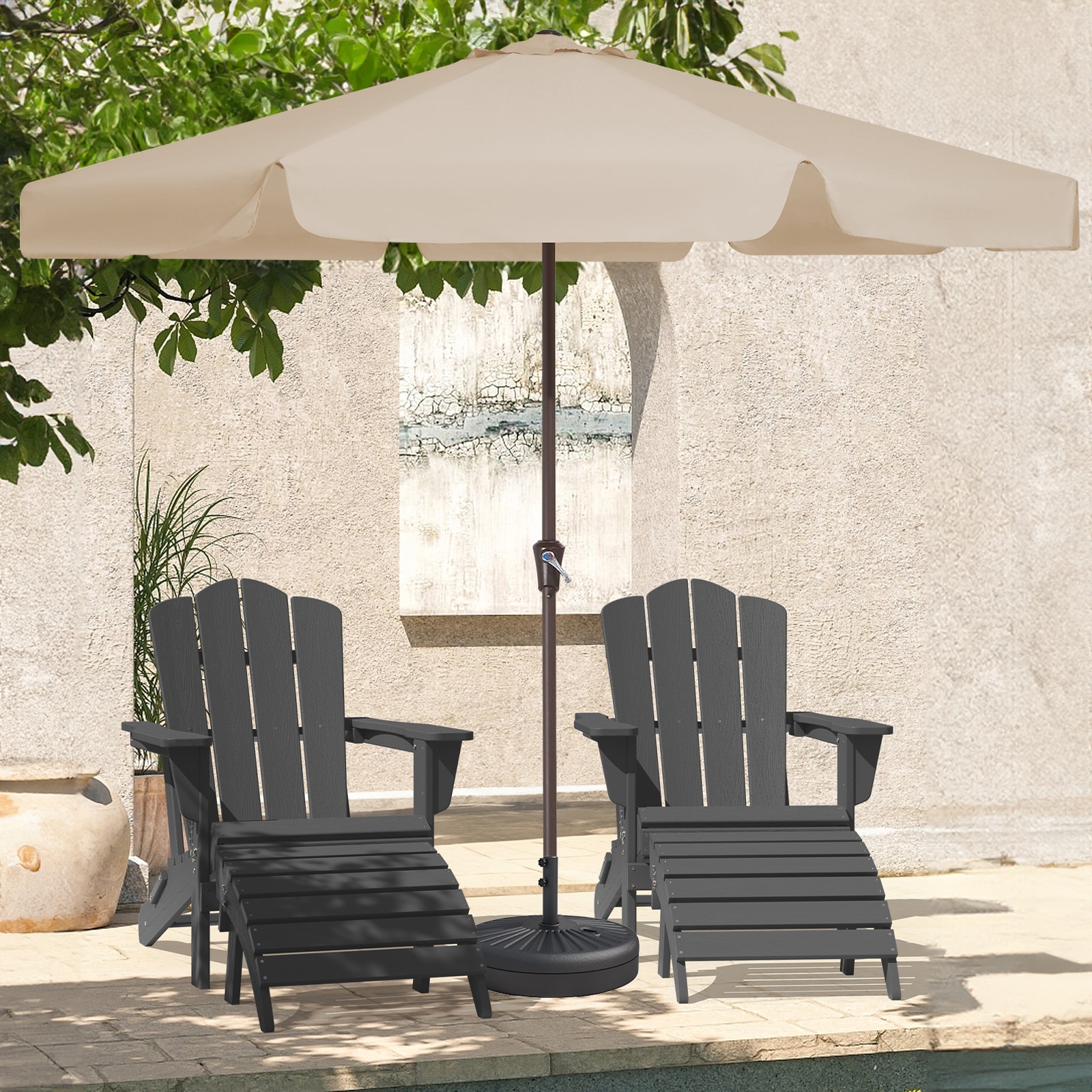 JEAREY CBZZS-11-BE 11-ft Iron Off-white Crank Market Patio Umbrella