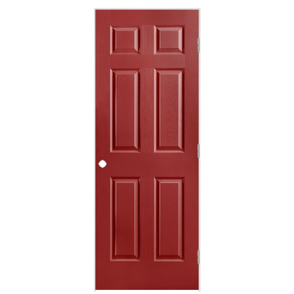Masonite 1316982 30-in x 80-in Barn Red Solid core 6-panel Left hand Textured Prefinished Molded composite Flat Jamb Single Prehung Interior Door