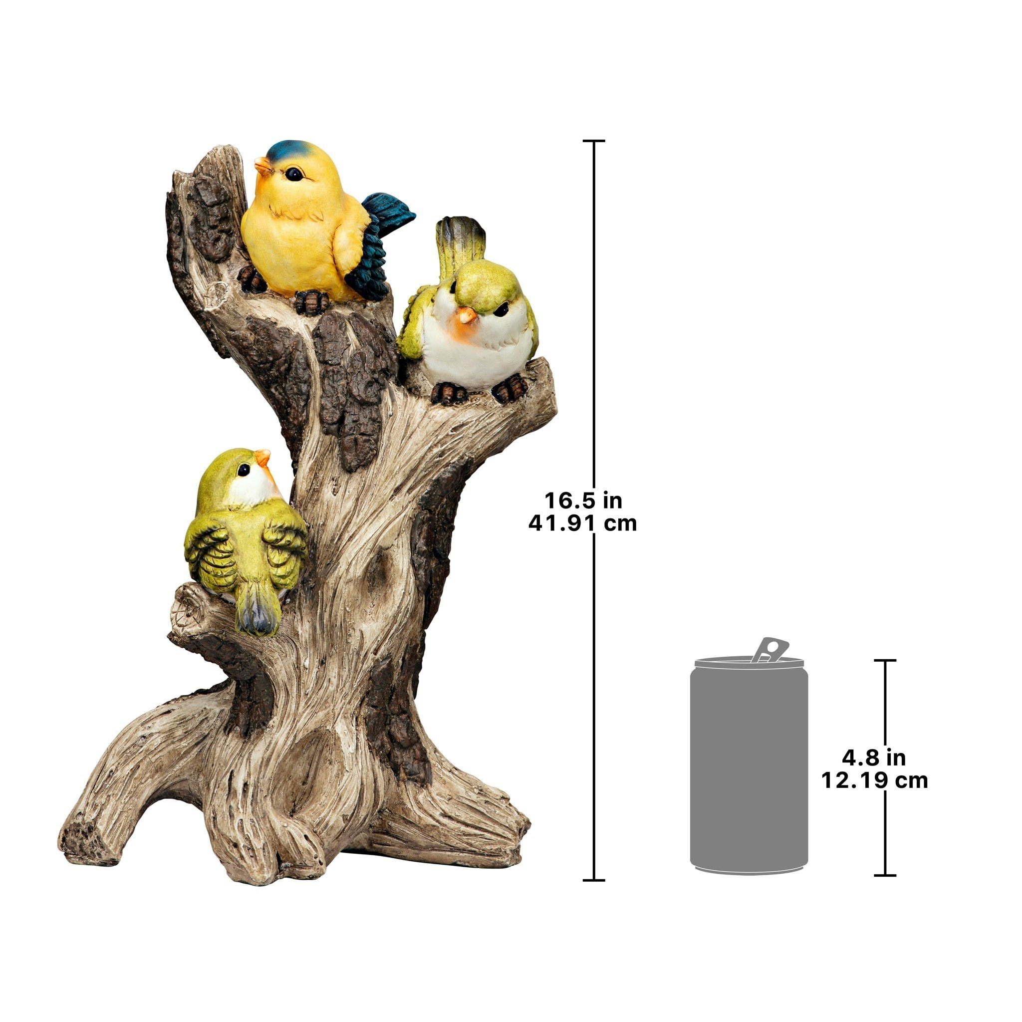 Hand-Painted Yellow Warblers Resin Garden Statue, 16.5 Inches