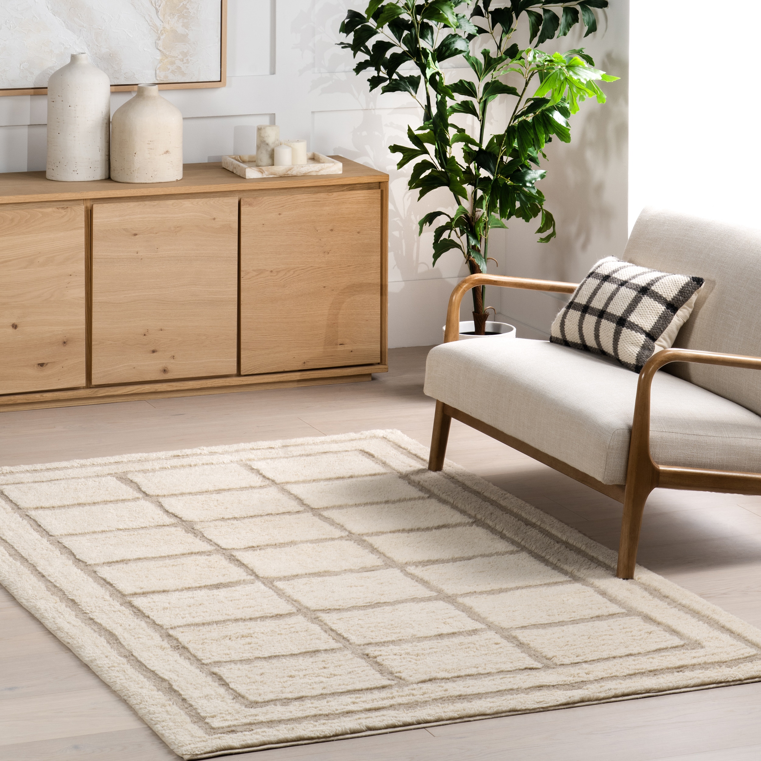 nuLOOM 200MTWS02A-8010 Brynne Geometric Blocks Wool Machine Washable 8ft. x 10ft. Ivory Area Rug
