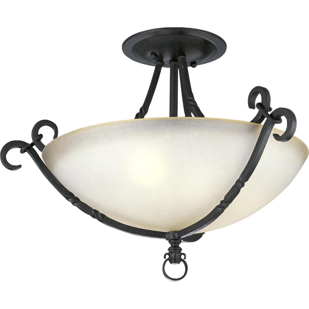 Progress Lighting P3839-80 Santiago 3-Light 19.87-in Forged Black Semi-Flush mount light