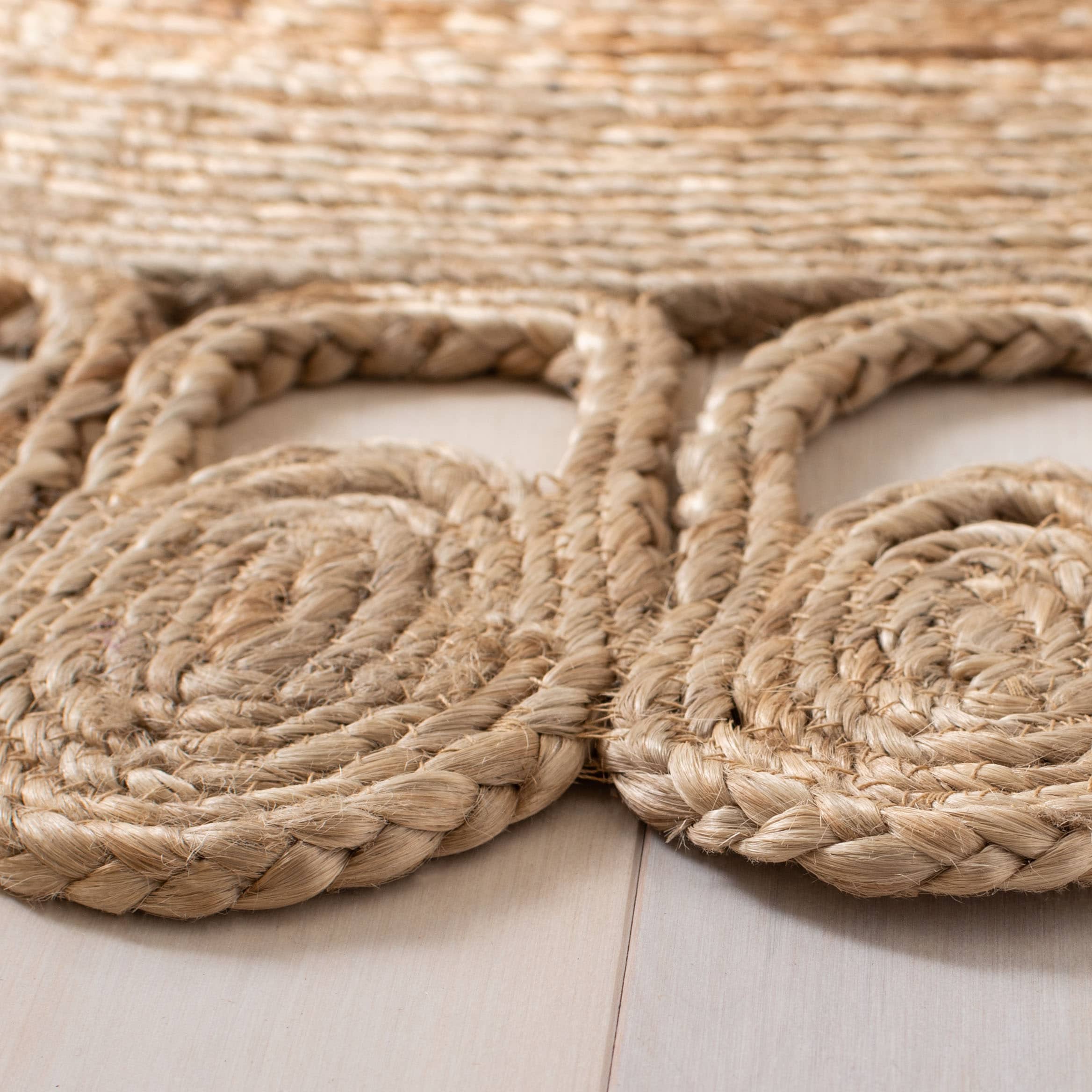 Handwoven Natural Jute Round Area Rug with Looped Edge