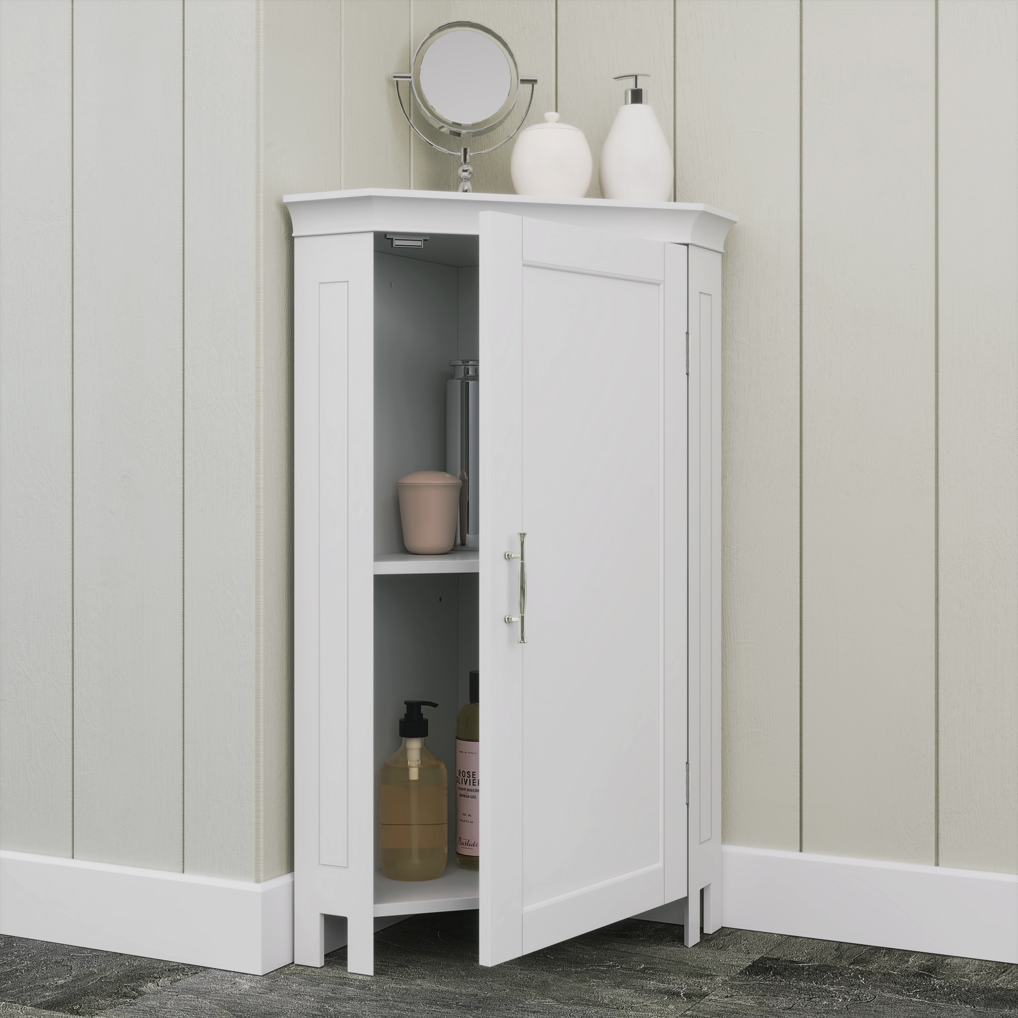 Brookfield Single Door Floor Cabinet with Side Shelves White - RiverRidge  Home