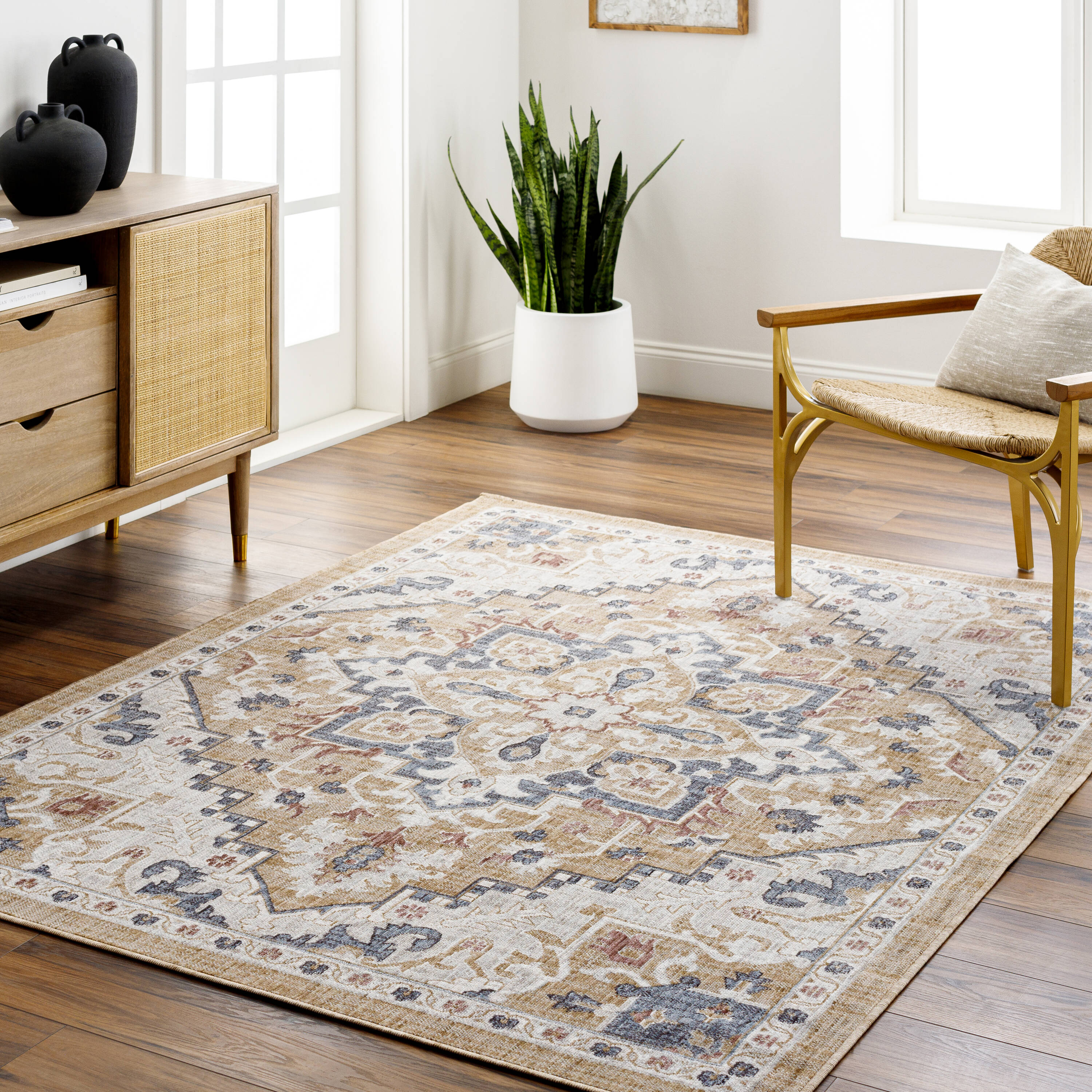Livabliss JLT2300-71010 Juliet 8 x 10 (ft) Synthetic Metallic Gold Rectangular Indoor/Outdoor Medallion Oriental Area rug