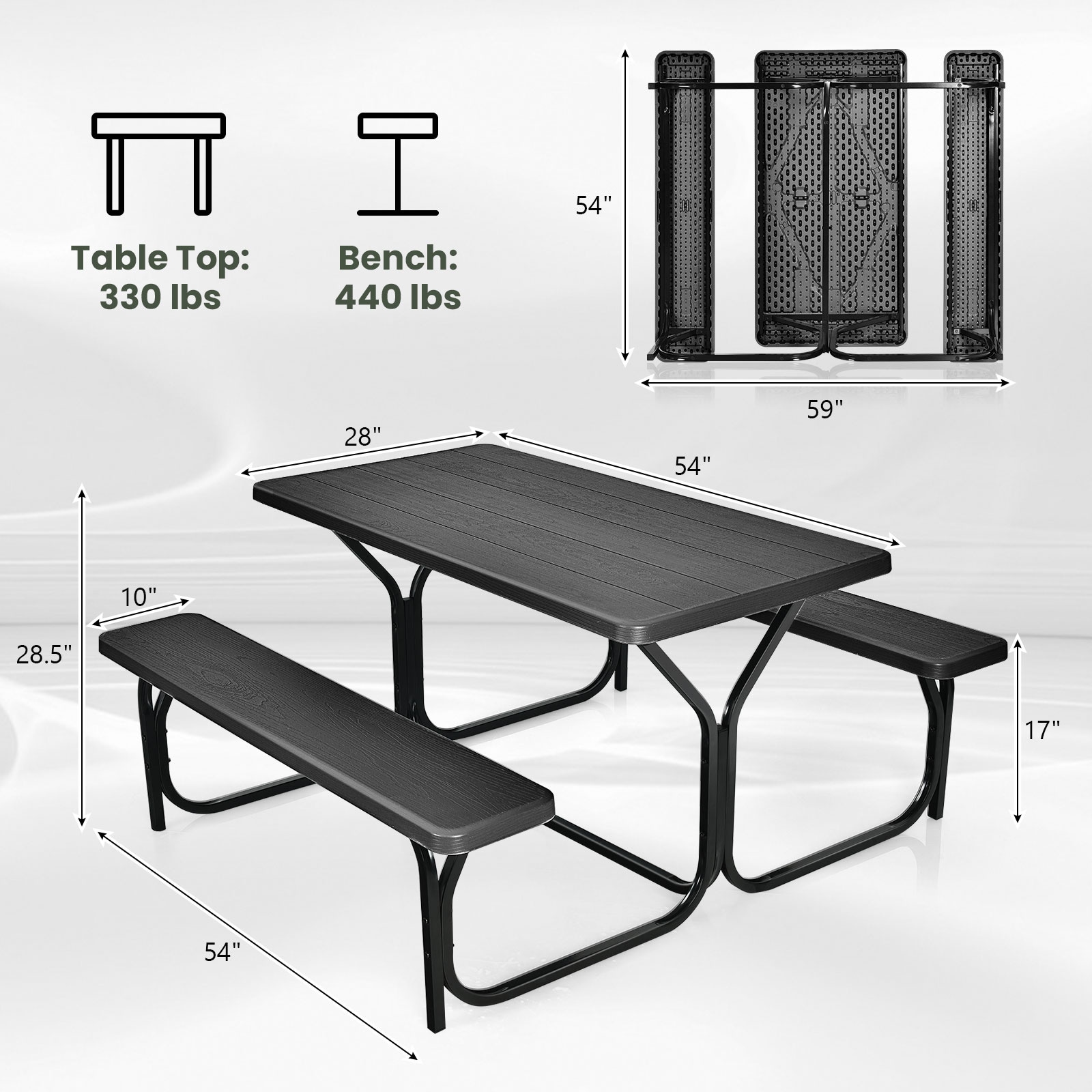 WELLFOR 54-in Black Plastic Rectangle Picnic Table In The Picnic Tables ...