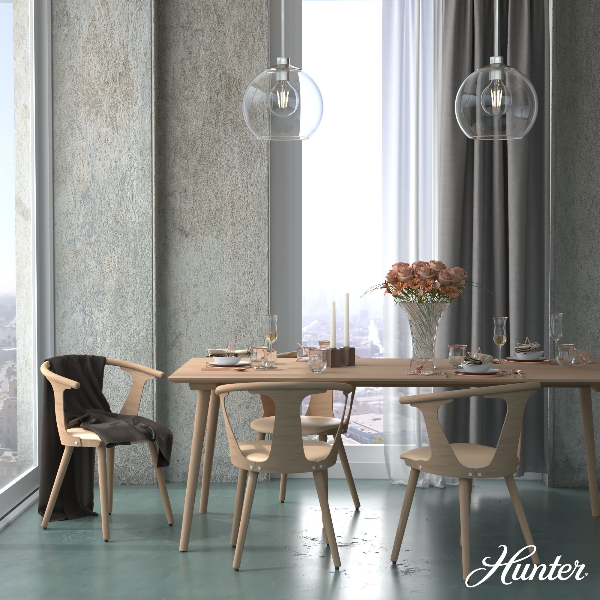 Hunter Xidane Brushed Nickel 14" Globe Pendant Light
