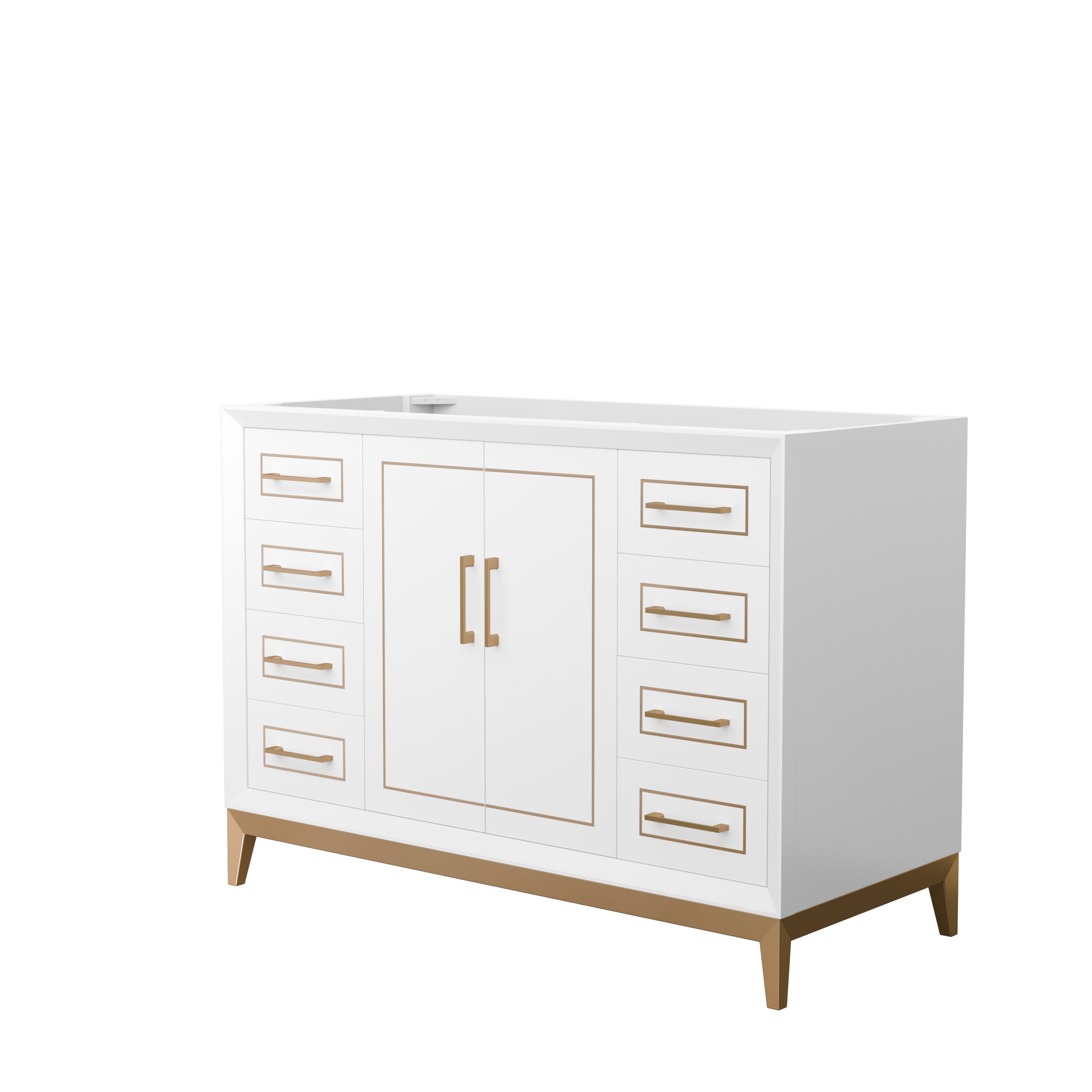 Wyndham Collection WCH515148SWZCXSXXMXX Marlena 48-in White with Satin Bronze Trim Bathroom Vanity Base Cabinet without Top
