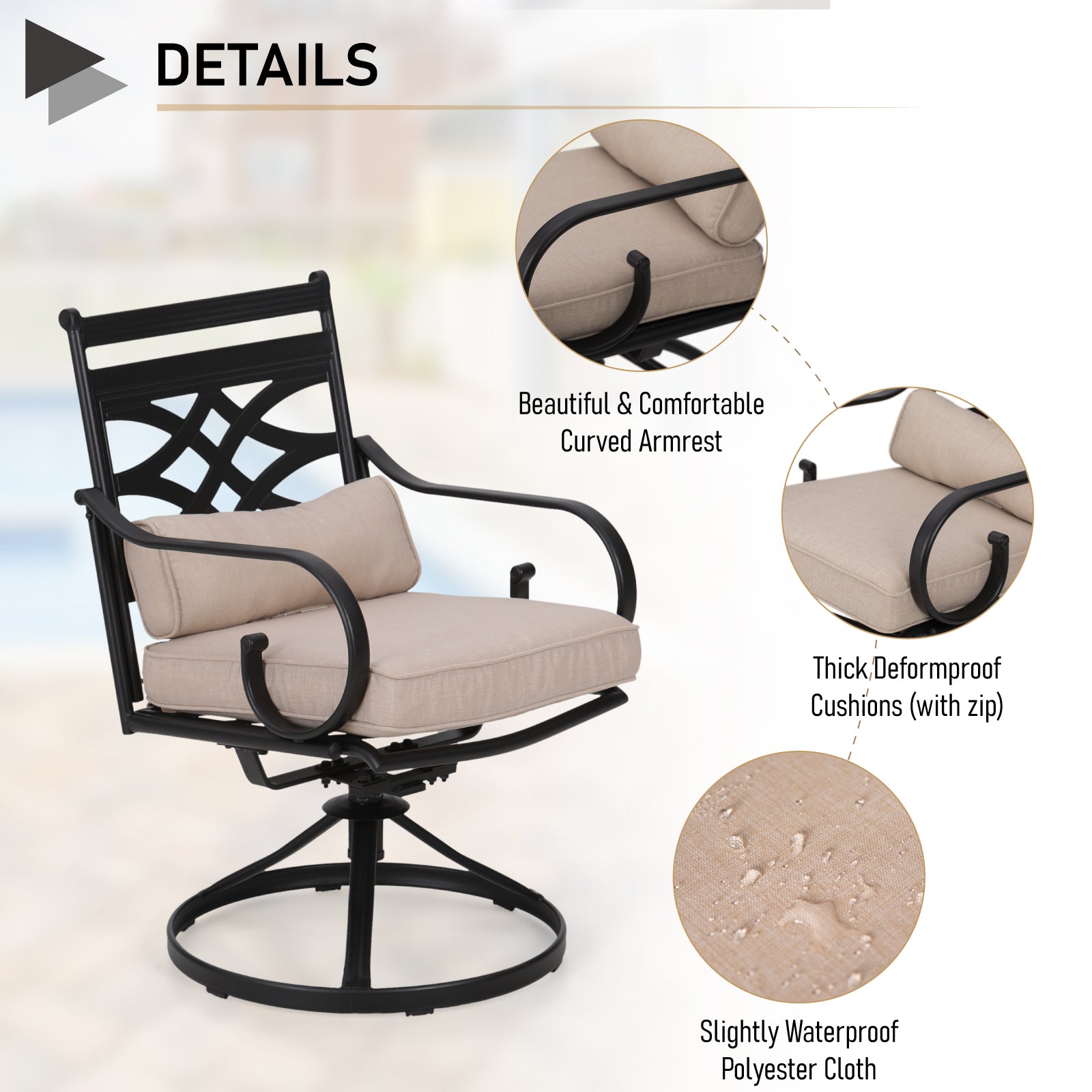 Sunshine Valley 2 Black Steel Frame Swivel Dining Chair with Off-white ...