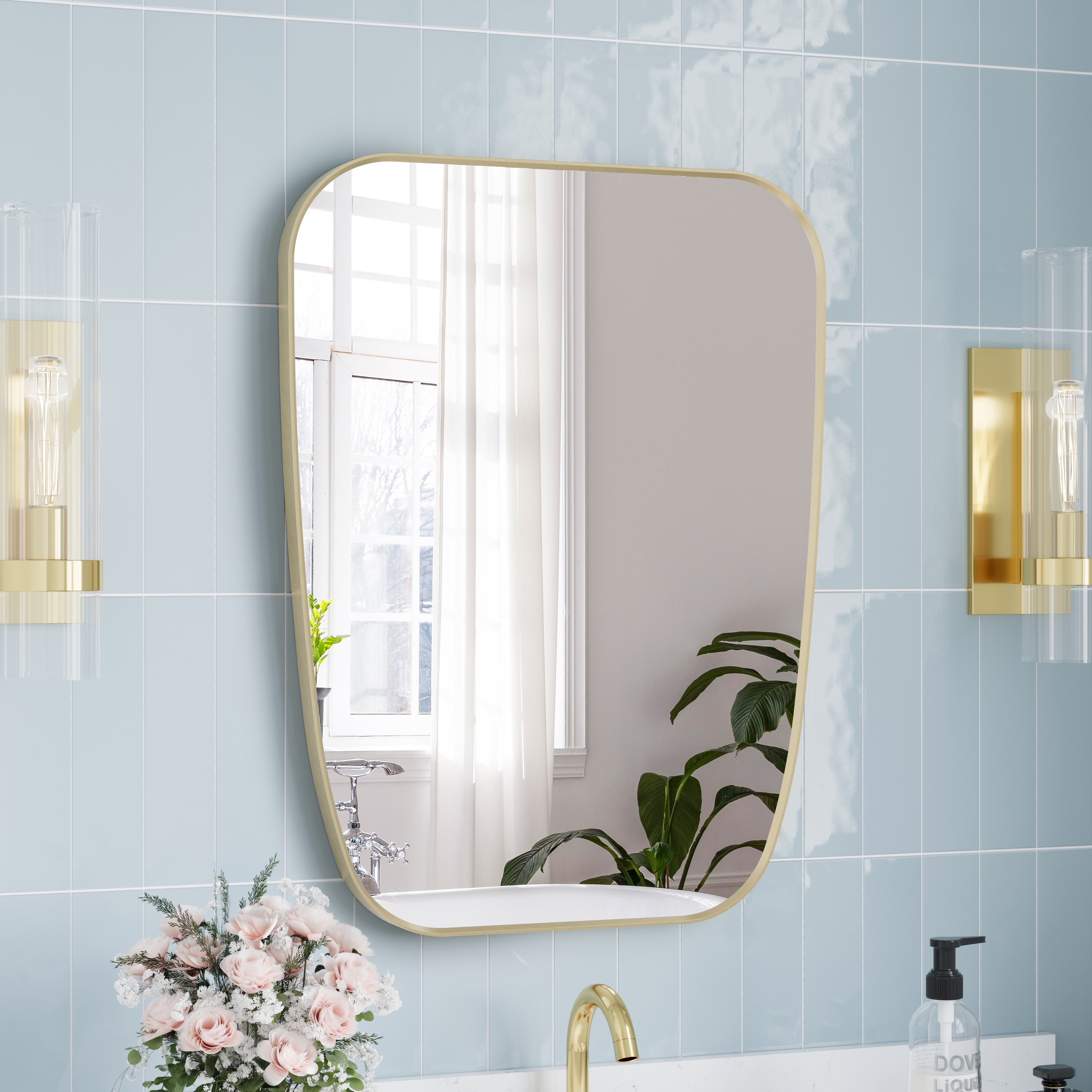 Forclover WBSGO83635 24-in x 32-in Framed Irregular Bathroom Vanity Mirror ( Gold )