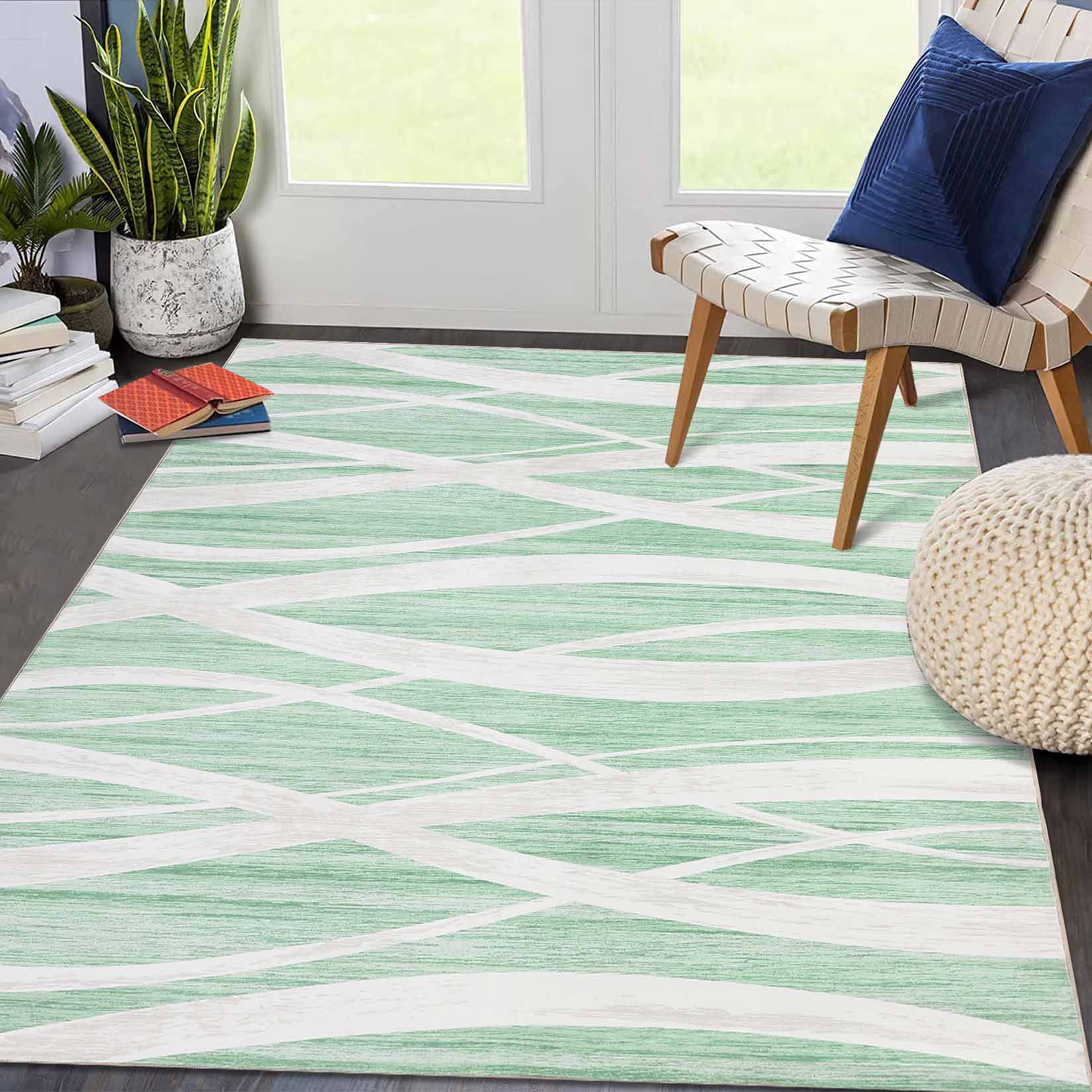 Garvee YXY-LO-PHO-146XB2N0 8 x 10 (ft) Loomed Polyester Green Rectangular Indoor Abstract Mid-Century Modern Machine washable Area rug